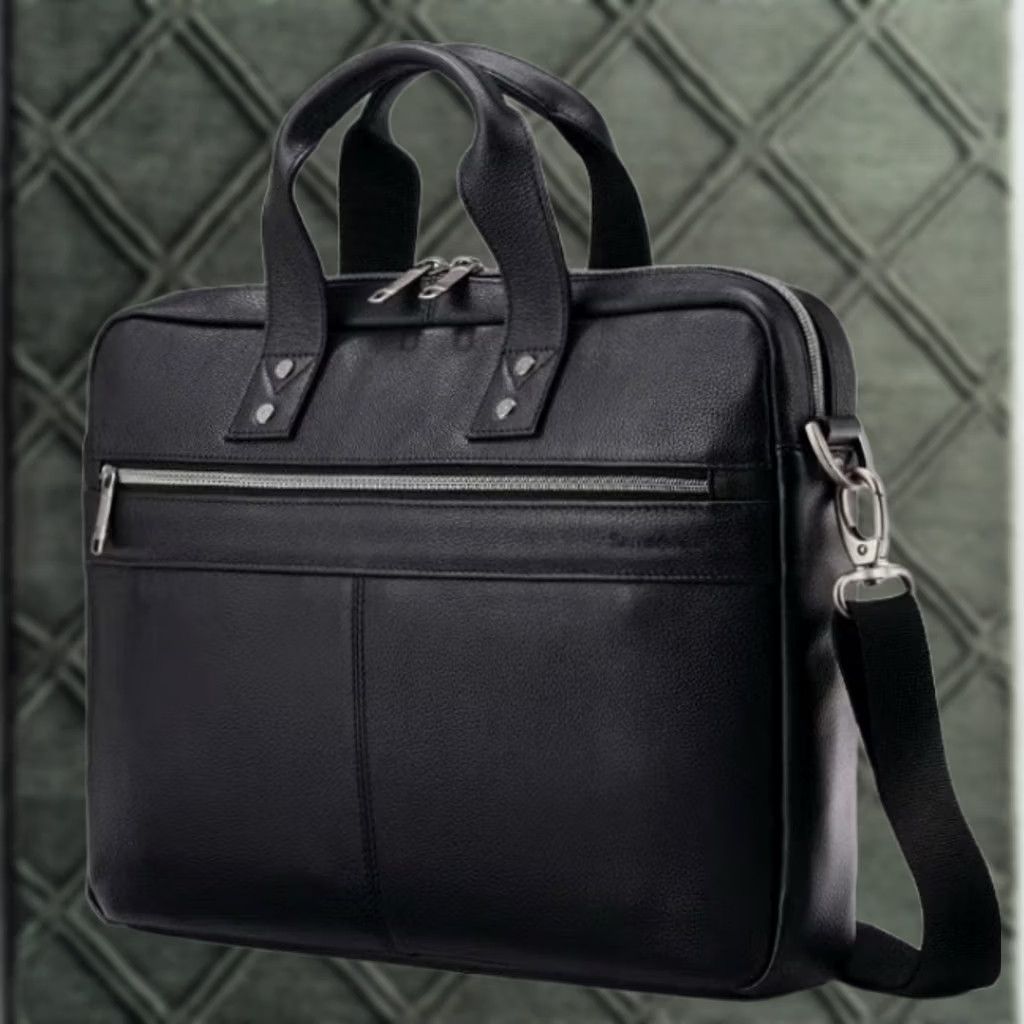 Samsonite Samsonite Leather Slim Brief Briefcase Bag - NWOT Men Medium Black Leather 15.3in H x 11.3in L 2.3in W Briefcase/Document Case Mens Size US 31 - 1 Thumbnail