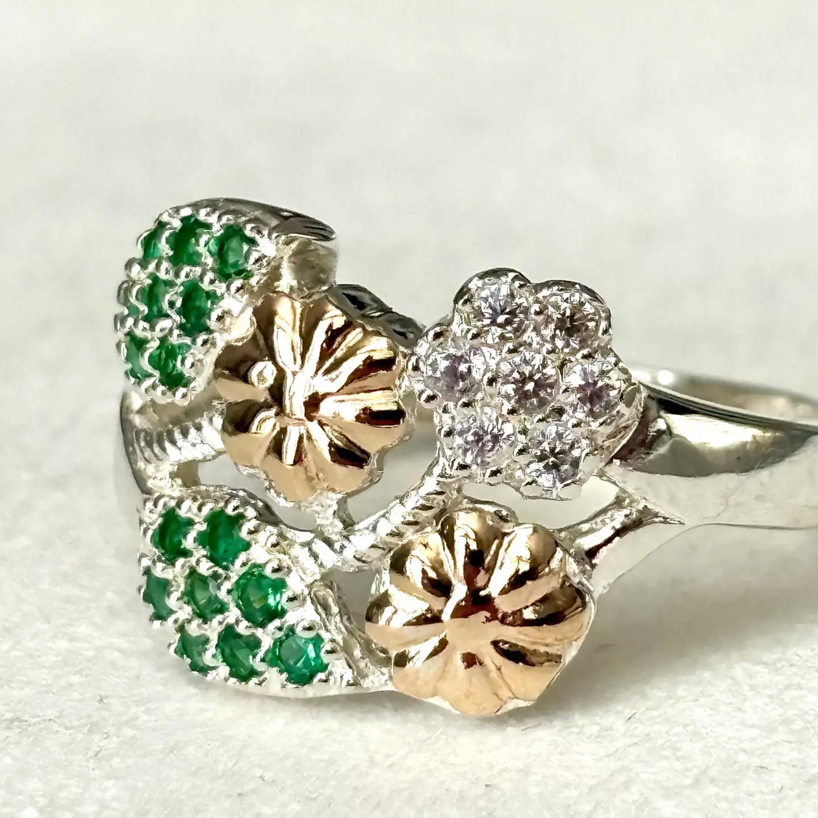 Other Floral Garden Ring in Solid 925 Sterling Silver 10K Accents Size ONE SIZE - 1 Thumbnail