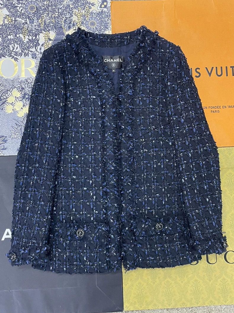 Chanel Blue Tweed Zip Jacket