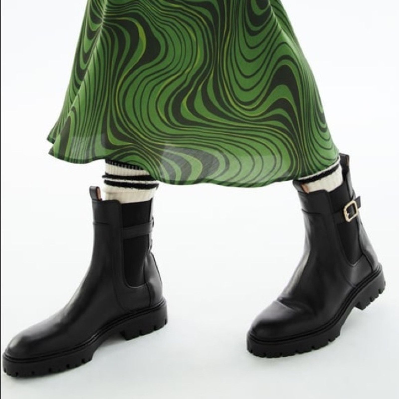Zara ZARA LEATHER ANKLE BOOTS WITH BUCKLE BLACK Size US 10 / IT 40 - 2 Thumbnail