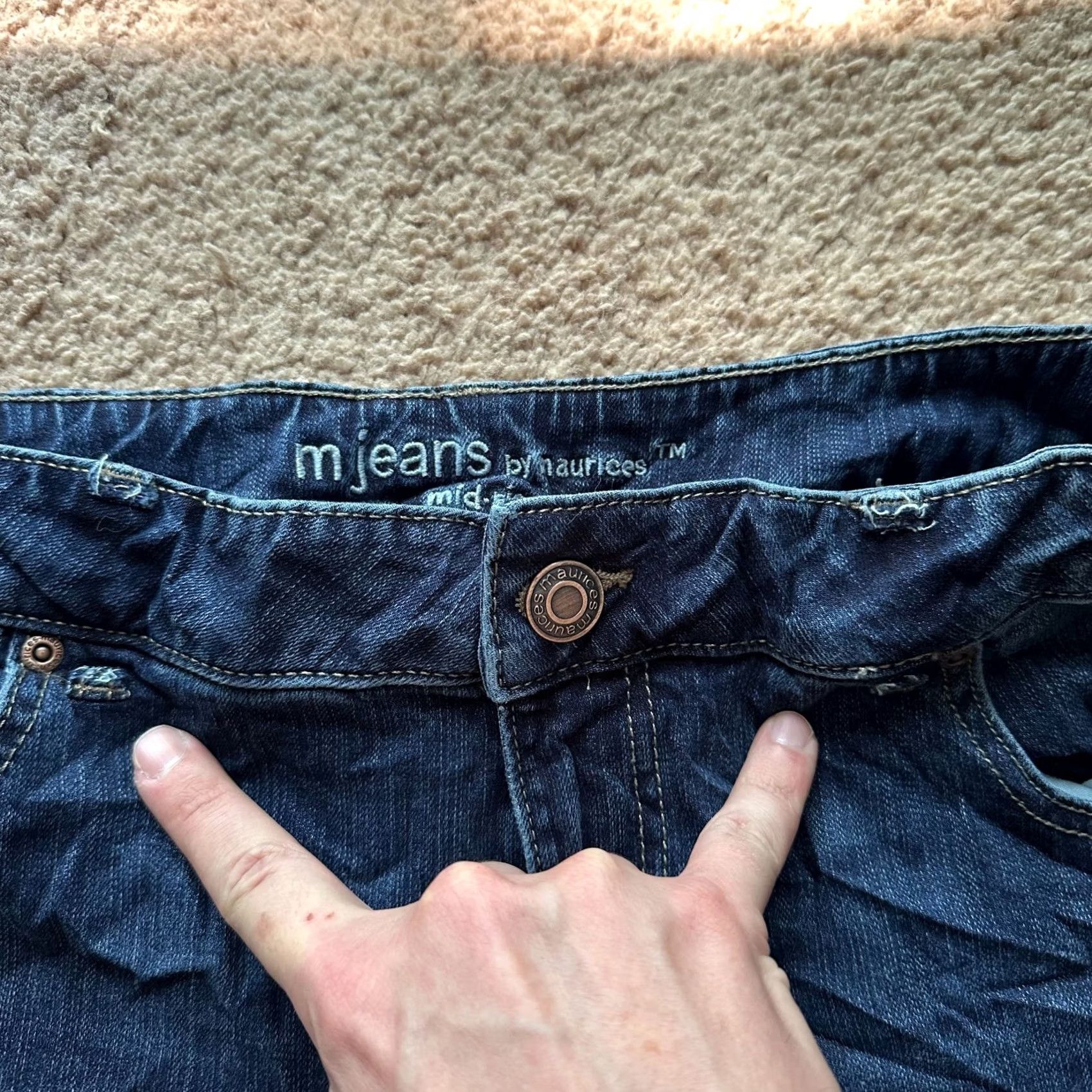 Denime M Jeans Womens 16 Long (36x33) Mid Rise Bootcut Jeans Blue Dark Wash Missing Belt Loops Size 38" / US 16 / IT 52 - 7 Thumbnail