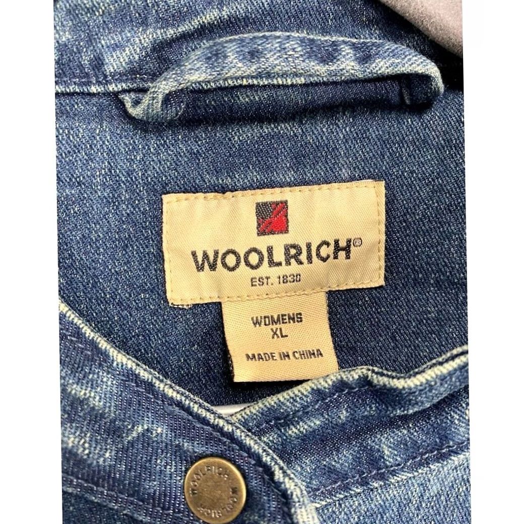 Vintage Woolrich Jean Jacket Womens XL Blue Stretch Snap Button Mandarin Collar Ladies Size 40" / US 18 - 3 Thumbnail