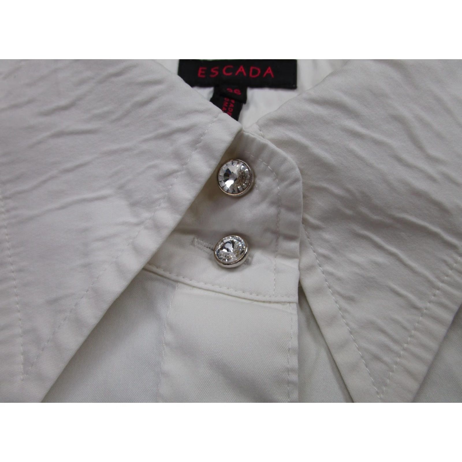 Escada Escada Blouse Womens 36 White Stretch Button Front Rhinestone Cuffs Slim Fit Size XS / US 0-2 / IT 36-38 - 3 Thumbnail