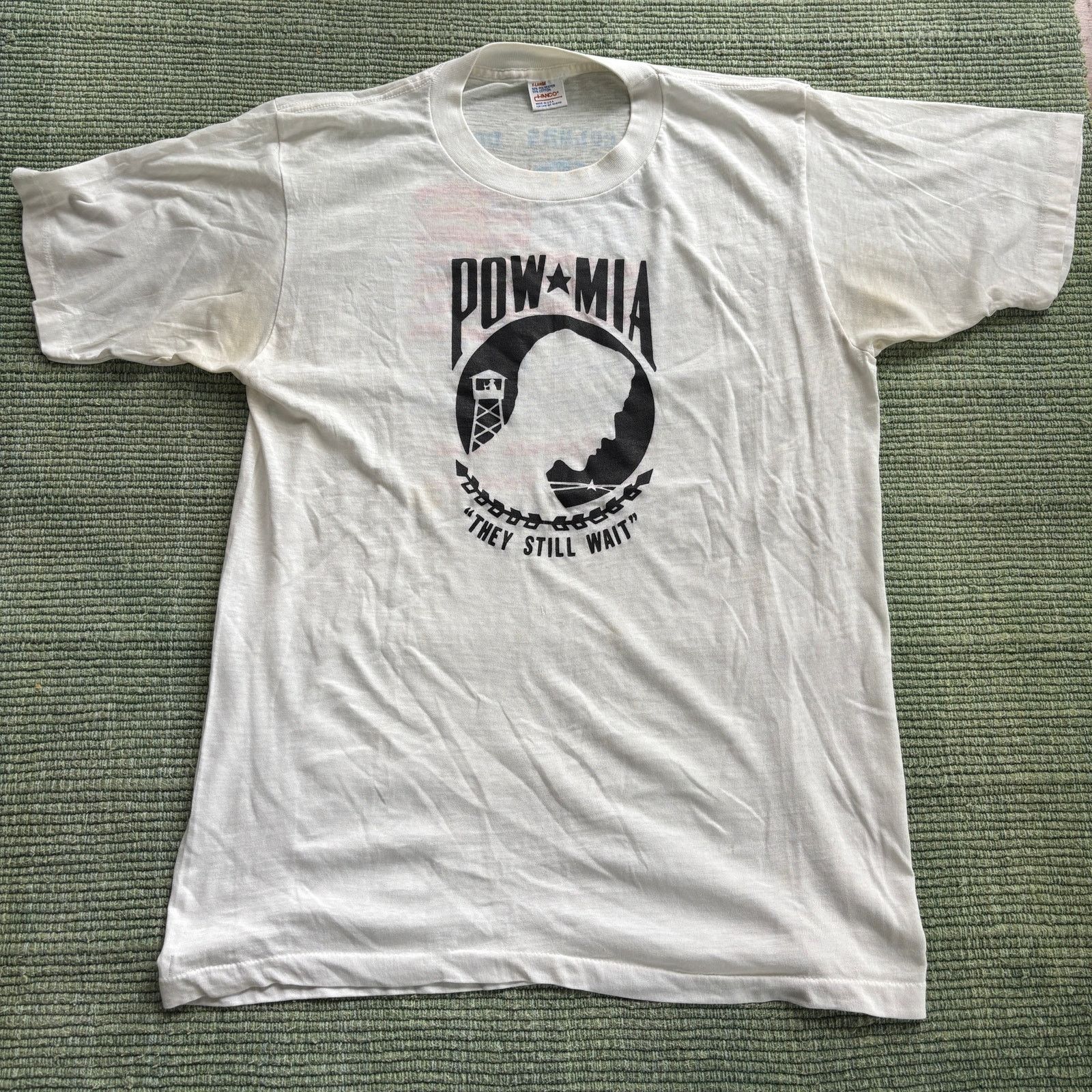 Vintage Vintage 80s POW MIA Thin Single Stitched Tee Shirt Sz L Size US L / EU 52-54 / 3 - 1 Thumbnail