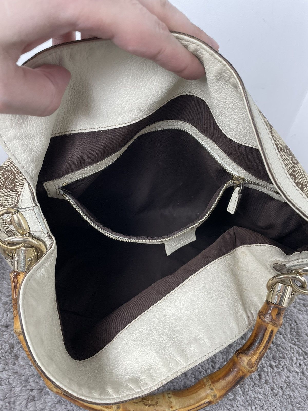 Gucci Gucci Monogram Peggy Bamboo Top Handle Medium Shoulder Bag Size ONE SIZE - 17 Thumbnail