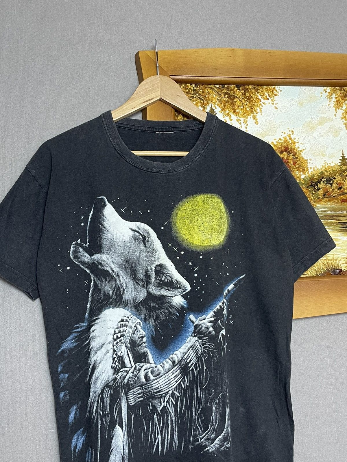 Vintage Vintage Faded Native American Wolf Hippie Rock Rare T-shirt Size US L / EU 52-54 / 3 - 2 Thumbnail