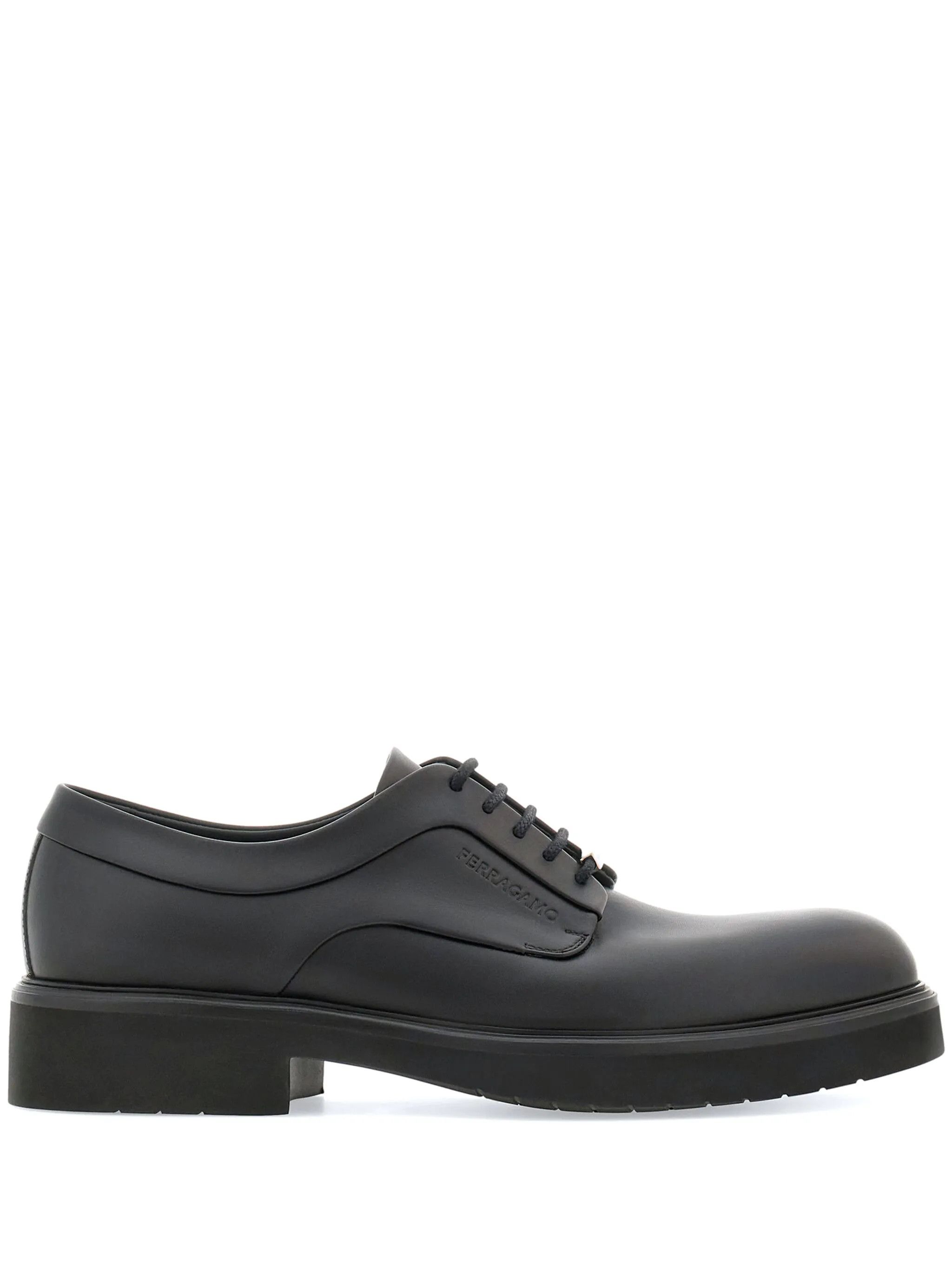 Salvatore Ferragamo o1s1rm0126 Logo-debossed Leather Derby Shoes in Black Size US 10 / EU 43 - 1 Thumbnail