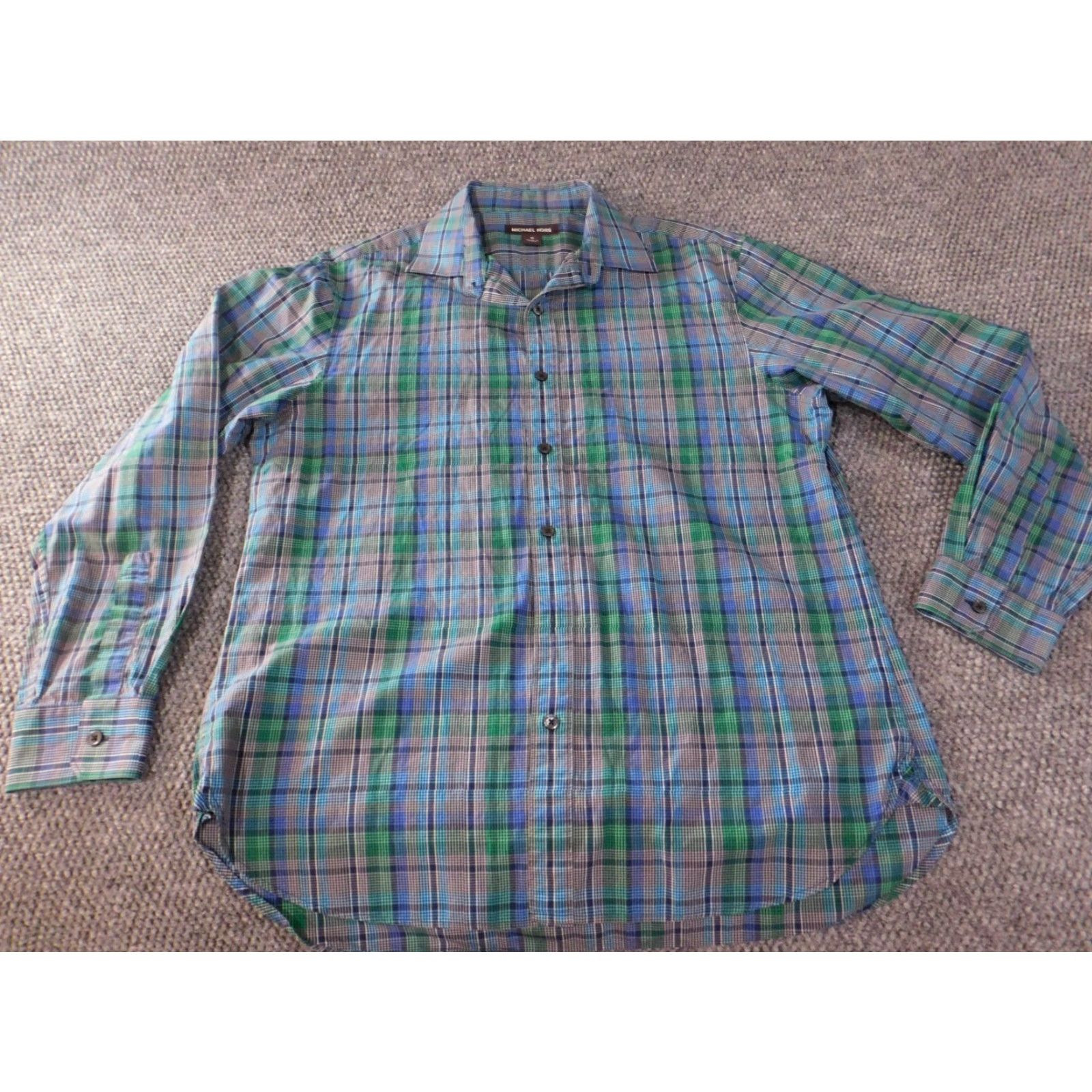 Michael Kors Michael Kors Mens Shirt M Long Sleeve Plaid Button-Down Collared Cotton Polyester Knit Slim Blue Pink Accent Buttons Casual Size US M / EU 48-50 / 2 - 2 Thumbnail