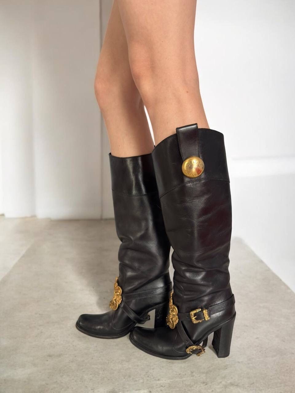 Dolce & Gabbana Dolce & Gabbana Black Leather Flower Embellished Knee Boots Size US 6 / IT 36 - 1 Thumbnail