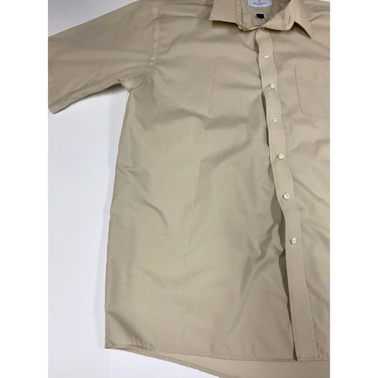 Bill Blass Bill Blass Mens Shirt 18 Beige Button-Down Short Sleeve Knit Cotton Regular with Logo Size US XXL / EU 58 / 5 - 3 Thumbnail