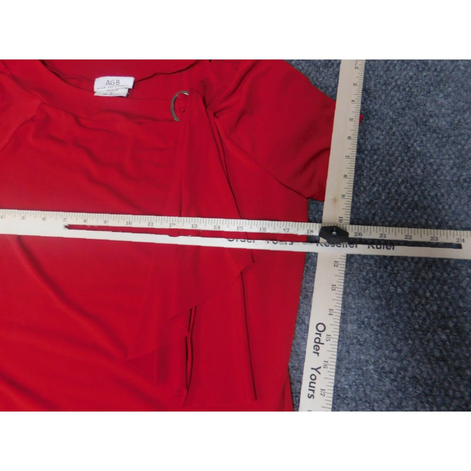 Vintage AGB Blouse Shirt Womens Regular L Red Pullover Short Sleeve Round Neck Stretch Ruffle Polyester Rayon Casual Vintage: No Size L / US 10 / IT 46 - 5 Thumbnail