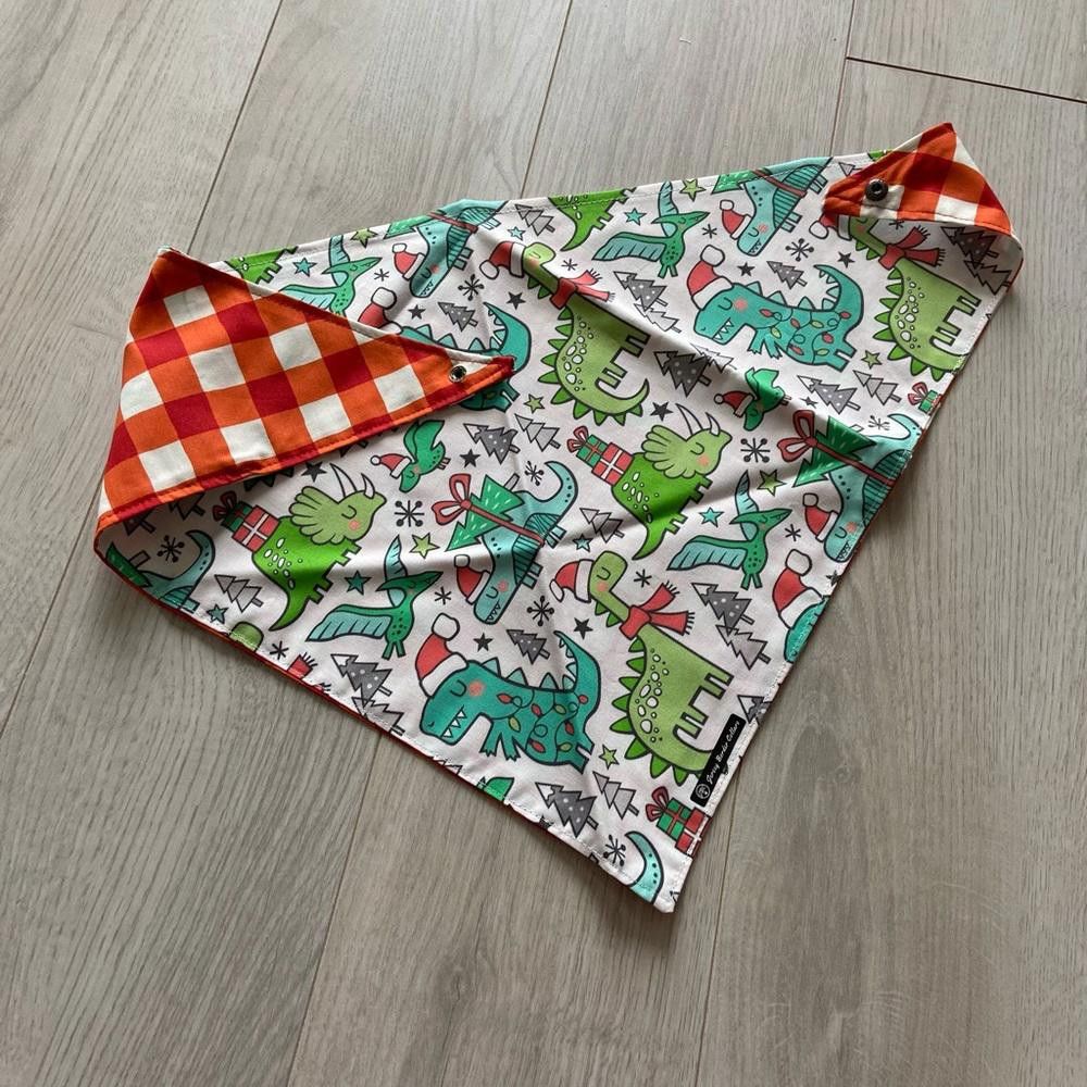 Designer Plaid and Dinosaur Dog Bandana Size ONE SIZE - 1 Thumbnail