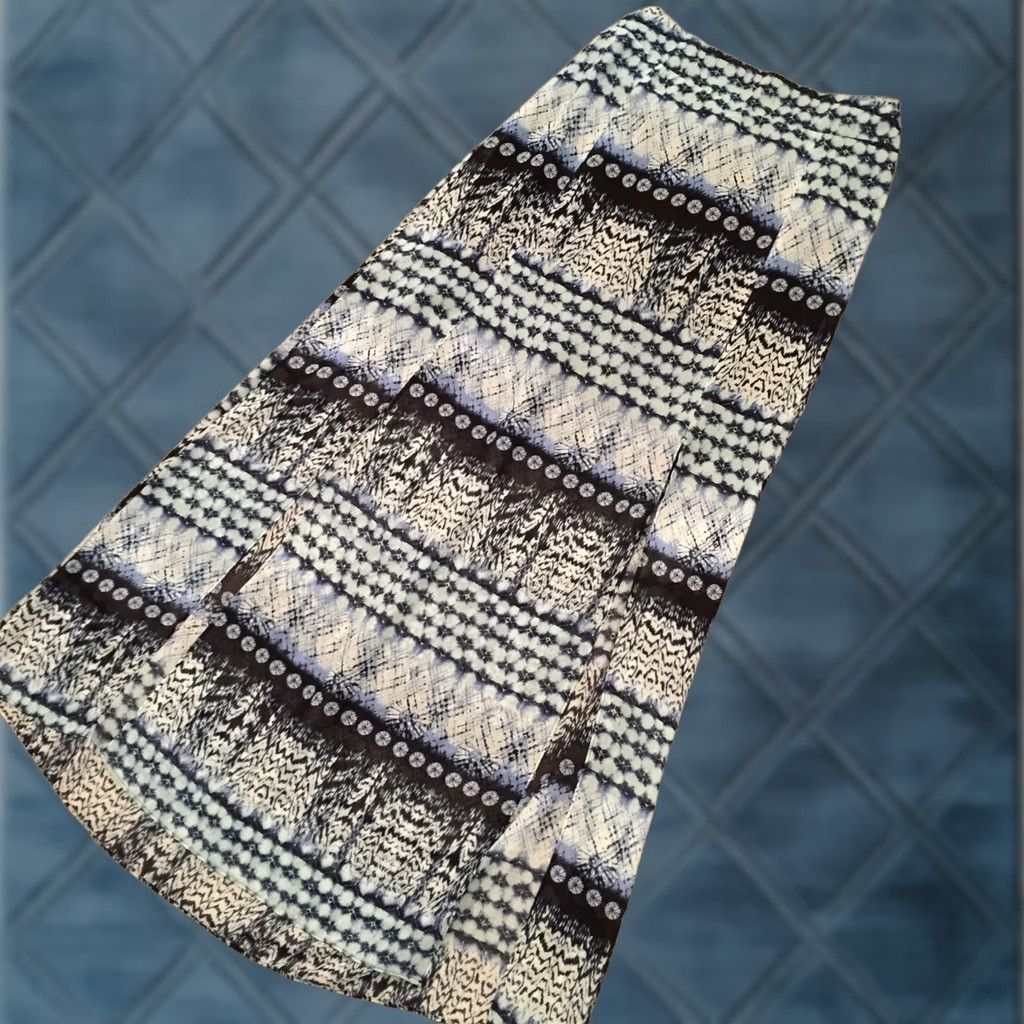 Vintage Maurices Skirt XS Blue Geometric Pull On Maxi Long Lined Lightweight Women Regular Size 26" / US 2 / IT 38 - 1 Thumbnail