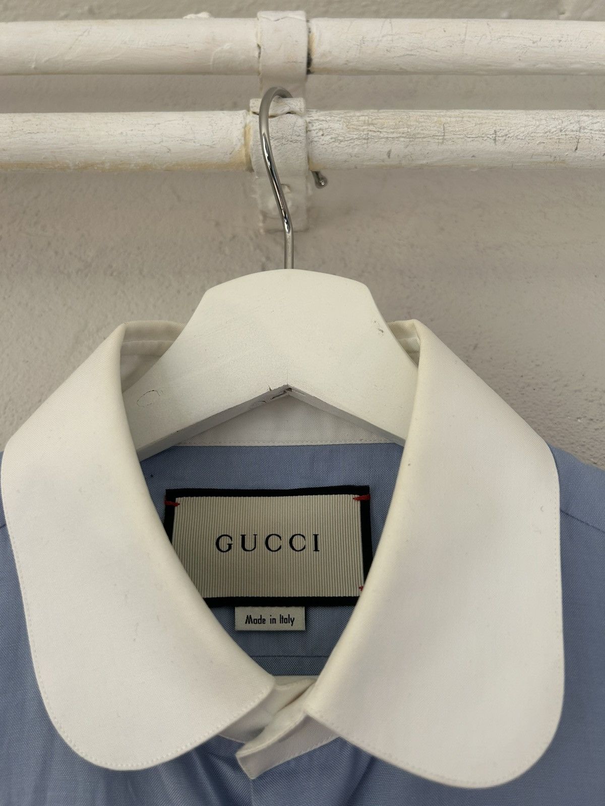 Gucci Blue Shirt with White Collar and Pierced Heart Embroidery Size US M / EU 48-50 / 2 - 6 Thumbnail