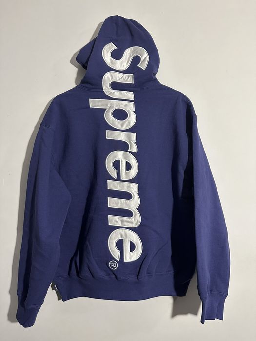 Supreme Supreme Satin Appliqué Hooded Sweatshirt (Washed Navy