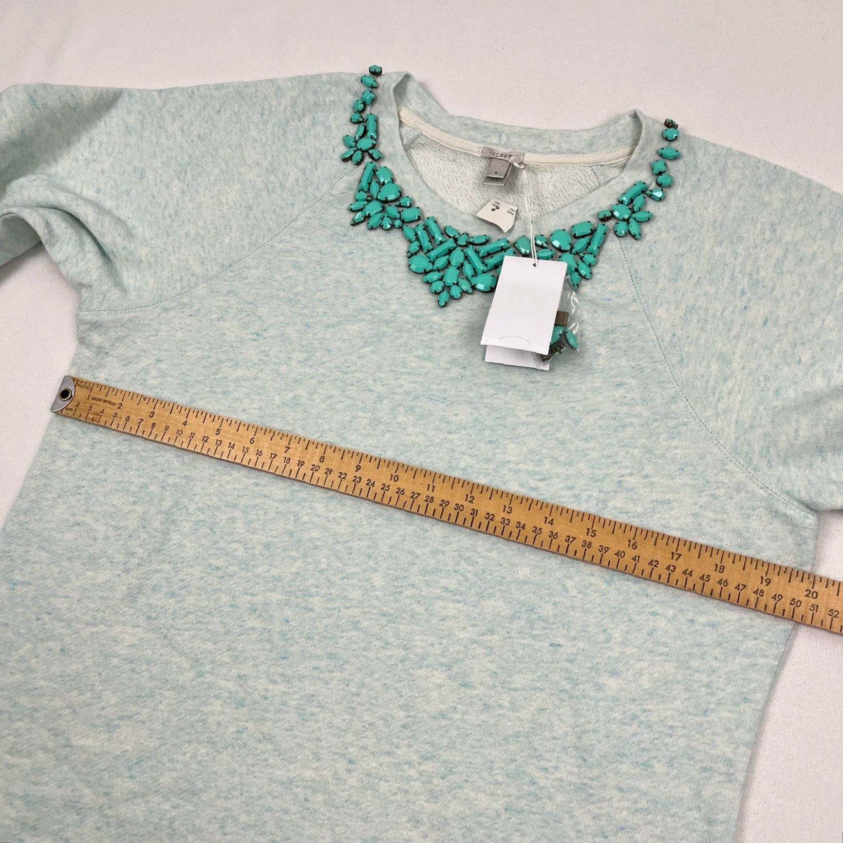J.Crew J.CREW Sweatshirt Womens L Green Pullover Crew Neck Terry Beaded Necklace Statement NEW Size L / US 10 / IT 46 - 4 Thumbnail