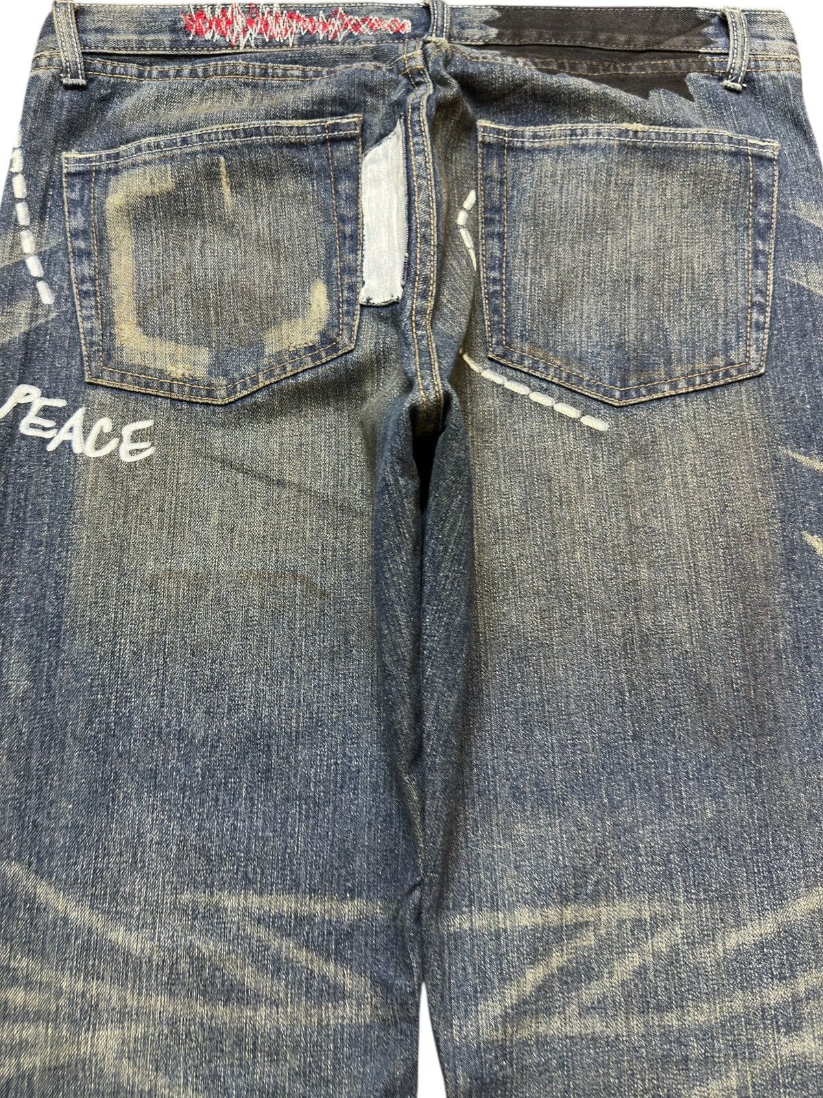 Le Grande Bleu (L.G.B.) Vintage Japanese Brand Art Works Painted Denim Size US 37 - 5 Thumbnail