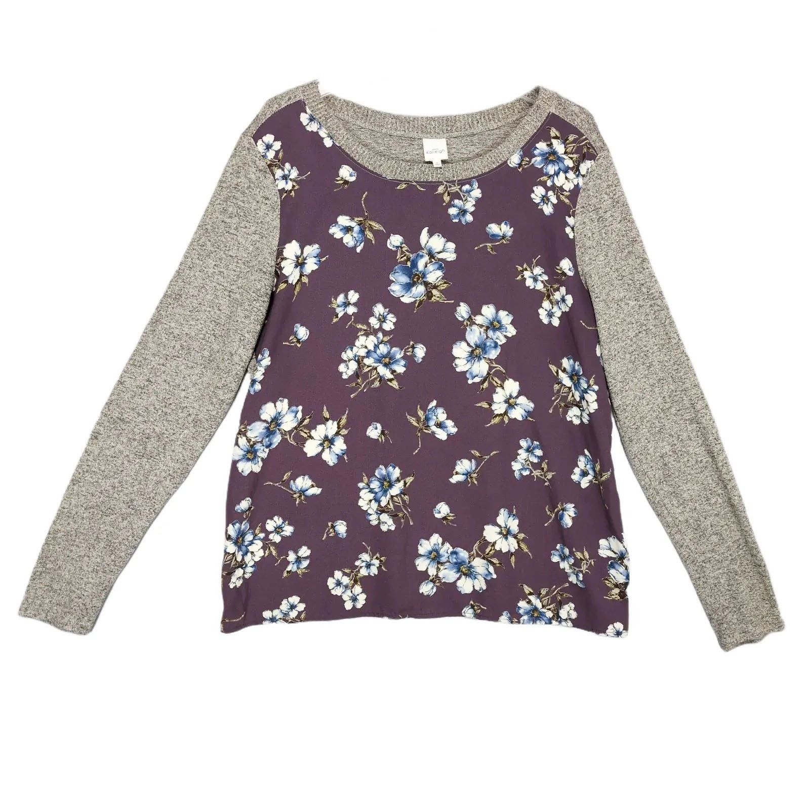 Other Kaileigh Women's XL Purple Floral Front Knit Long Sleeve Top Size XL / US 12-14 / IT 48-50 - 1 Thumbnail