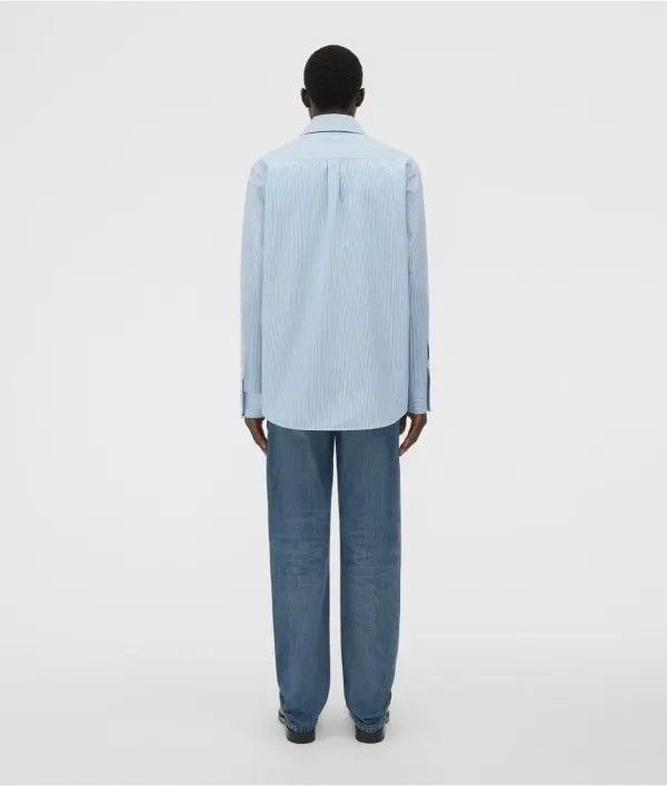 Bottega Veneta o1n1vont1224 Compact Cotton Striped Shirt in Pale Blue Size US S / EU 44-46 / 1 - 4 Thumbnail
