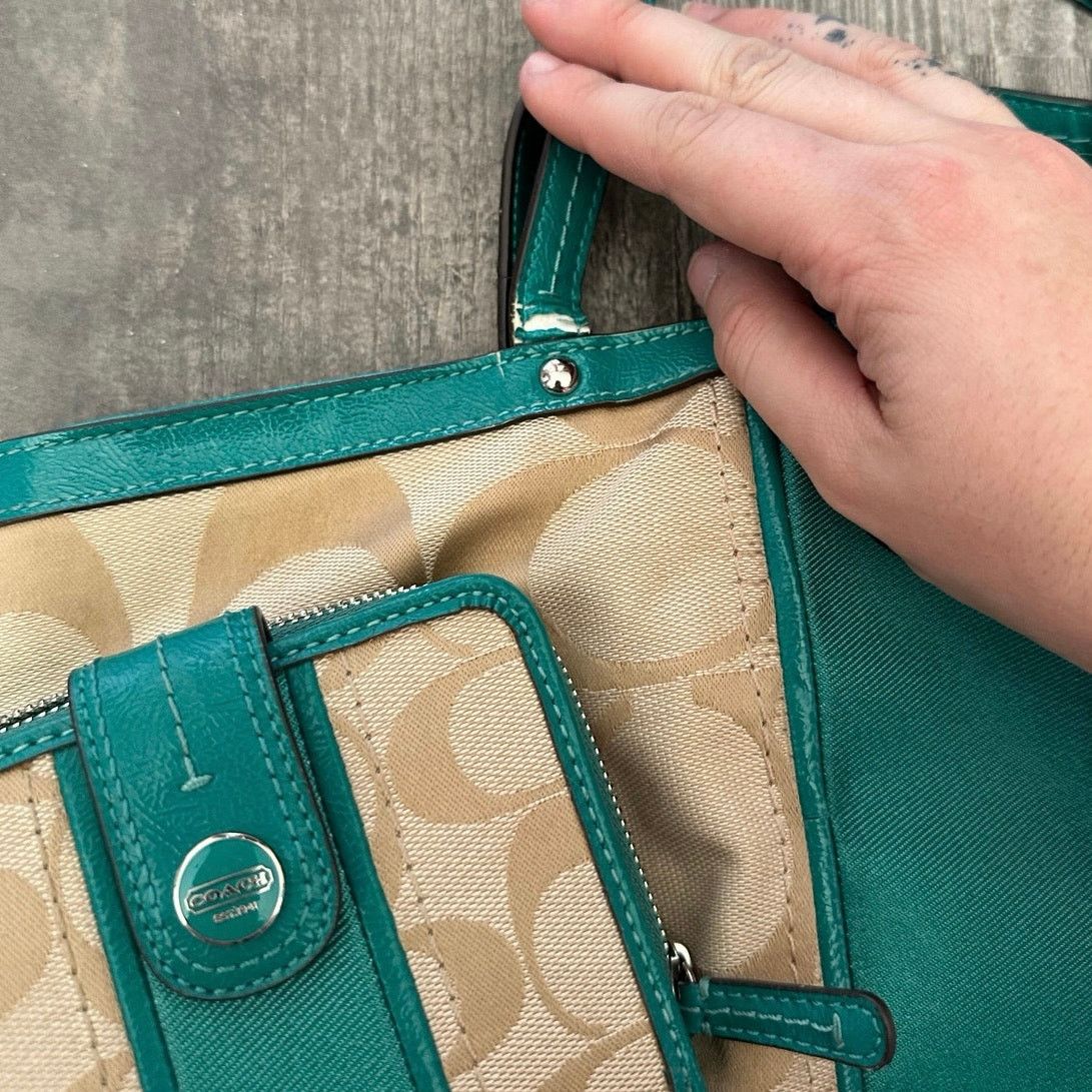 Coach coach teal beige handbag and matching wallet, authentic with Size ONE SIZE - 2 Thumbnail