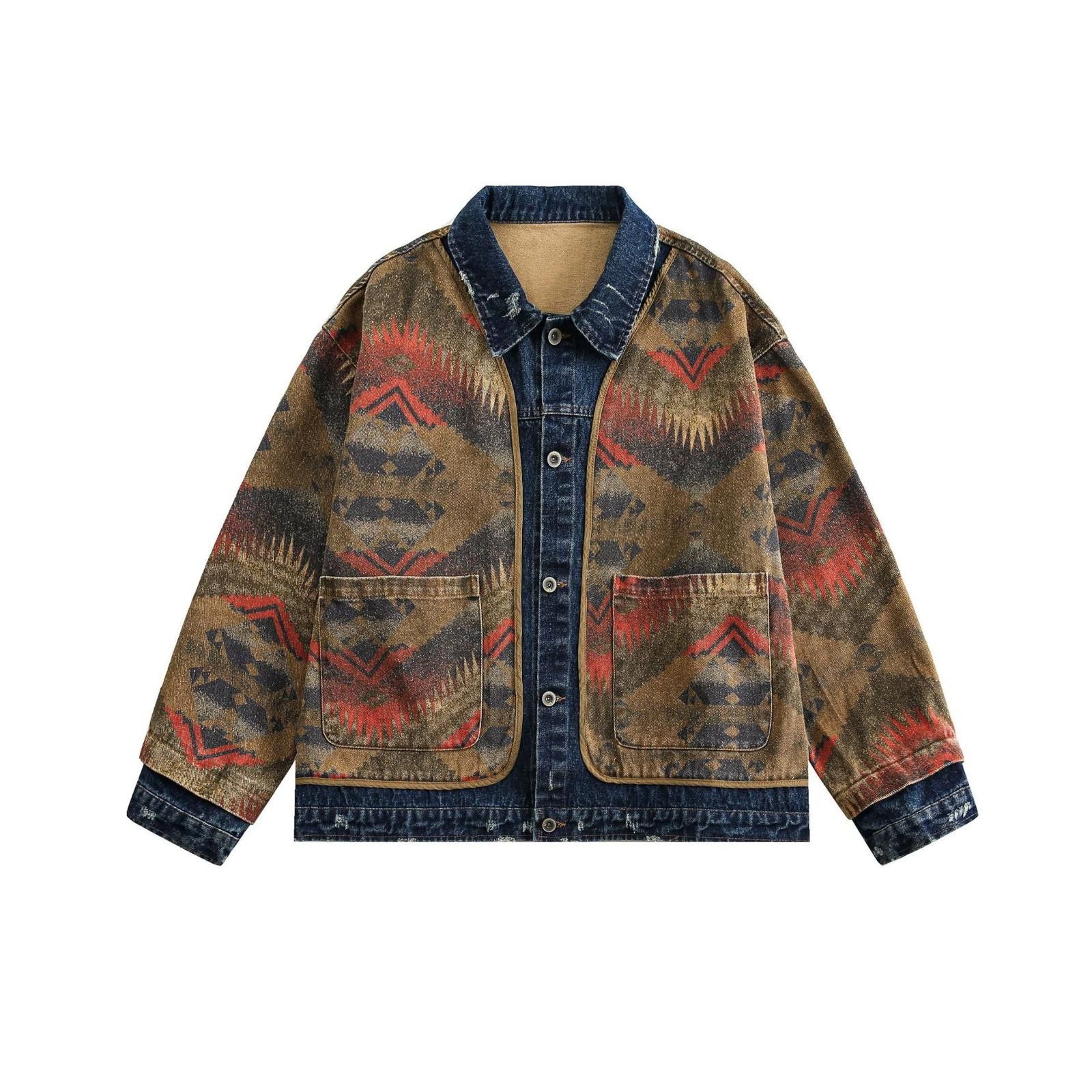 Other Ethnic Jacquard Washed Denim Jacket Size US M / EU 48-50 / 2 - 6 Thumbnail