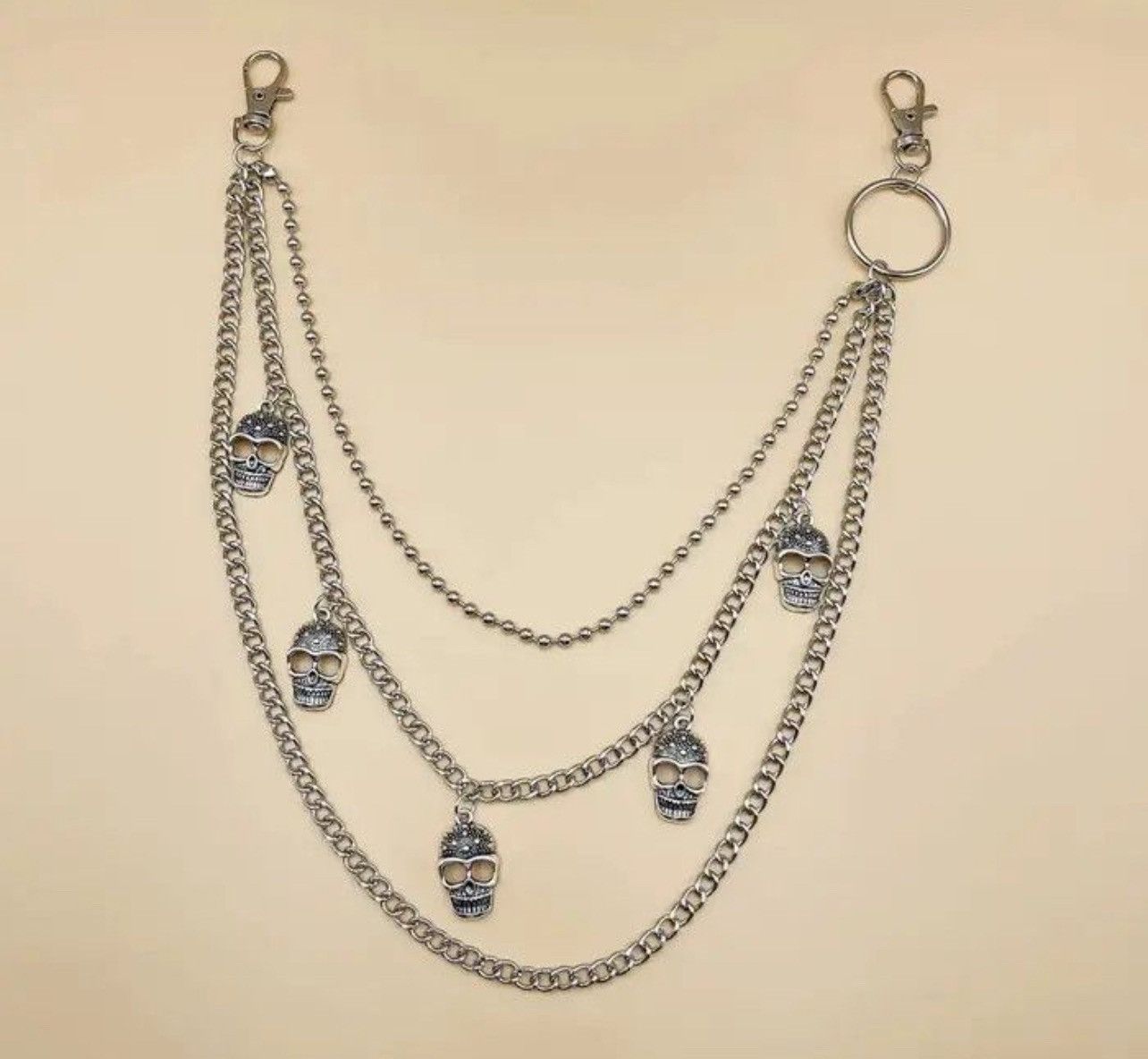 Jewelry Skulls 3 Layer long chain , Wallet Chain Size ONE SIZE - 3 Thumbnail