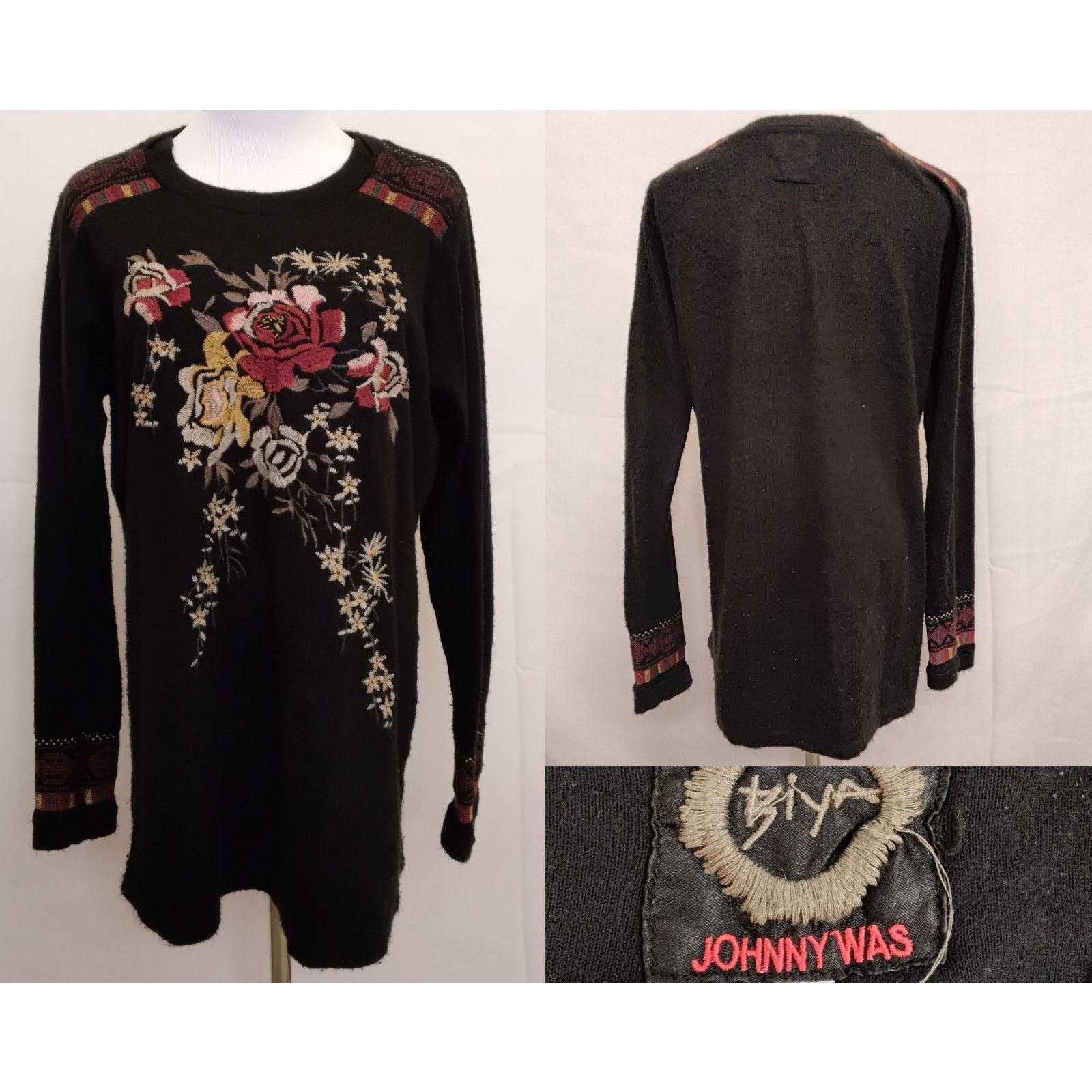 Johnny Was Johnny Was Biya Embroidered Sweater Women's S Black Florals Size S / US 4 / IT 40 - 1 Thumbnail