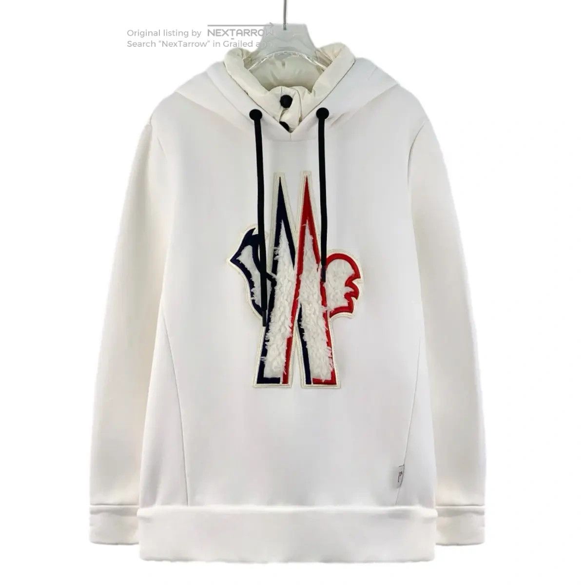 Moncler Logo Flocked Hooded Drawstring Sweatshirt K26wx in White, Men's