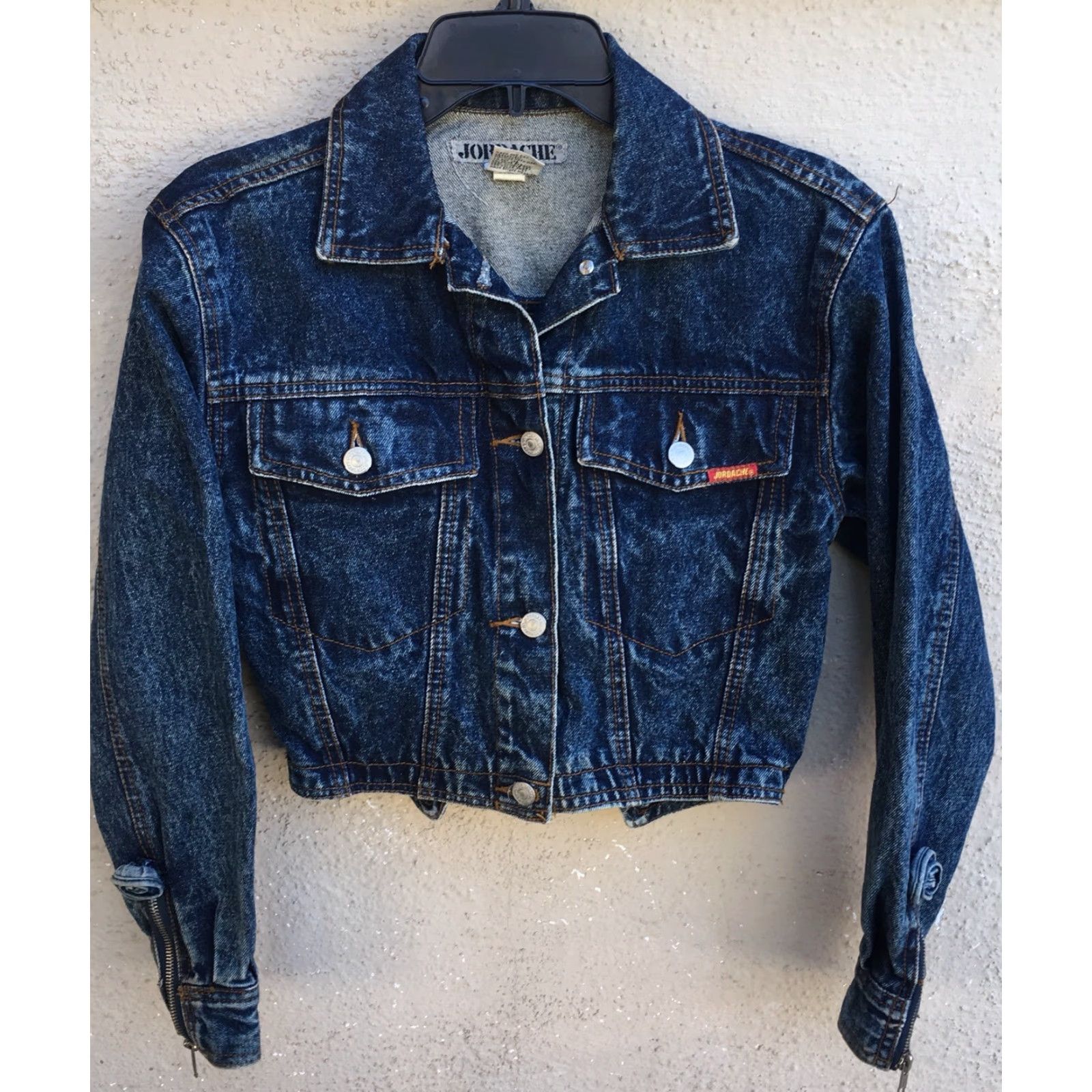 Jordache VINTAGE Jordache Denim Jacket Cropped Zipper Back Flowers Acid Wash Denim S 1980s Blue Womens Size S / US 4 / IT 40 - 7 Thumbnail