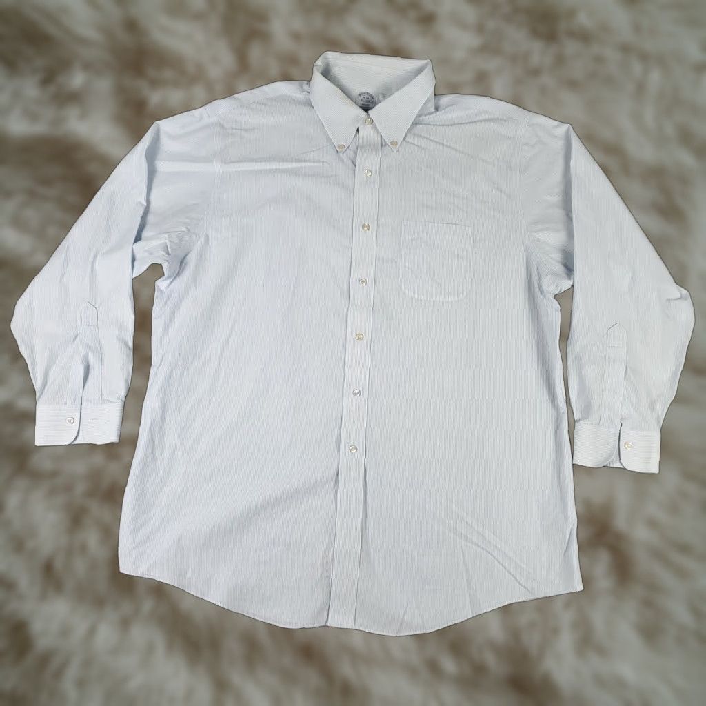 Brooks Brothers Brooks Brothers Dress Shirt Mens 18 Blue Striped Button-Up Long Sleeve Regular Fit Size 48R - 1 Thumbnail