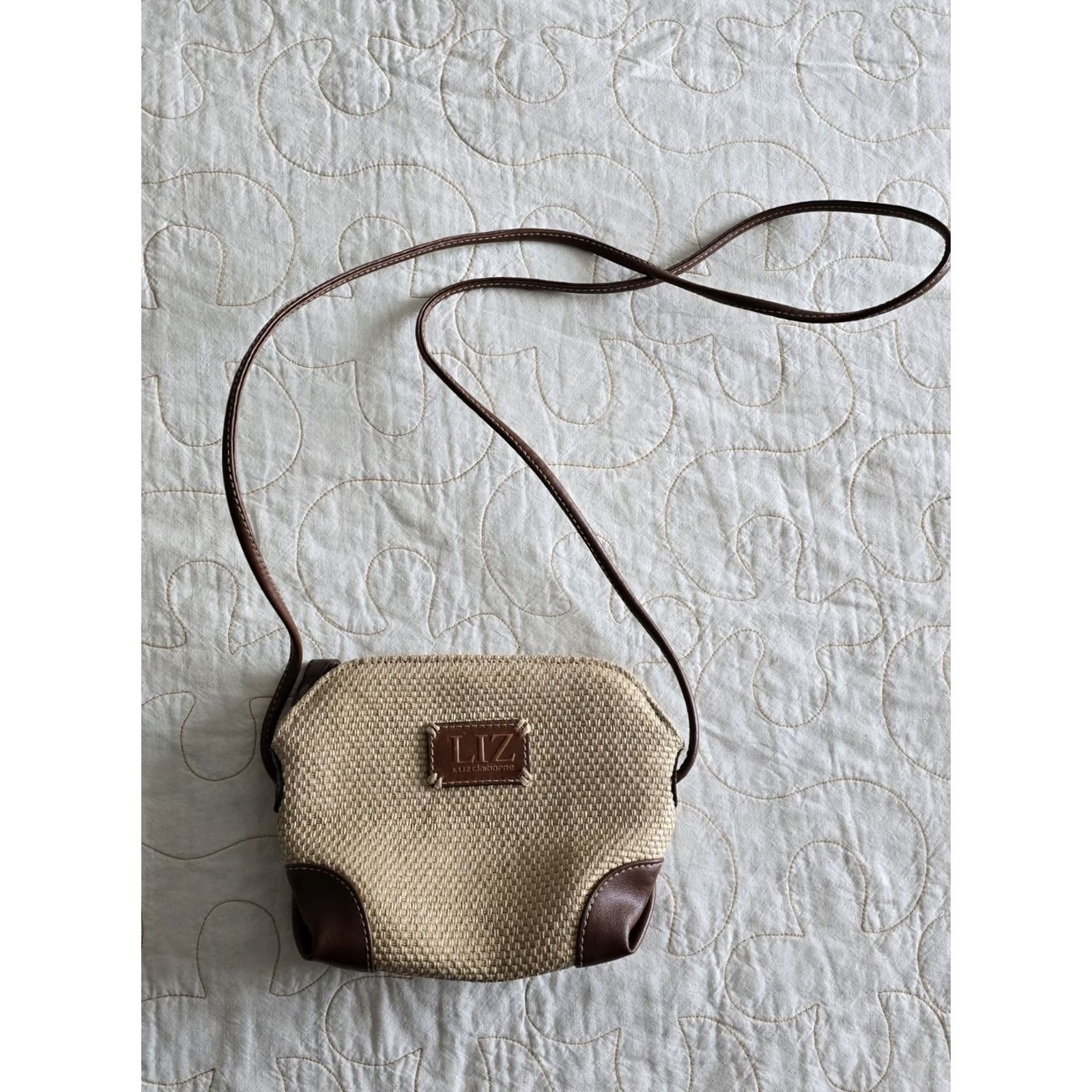 Liz Claiborne VINTAGE Liz Claiborne Purse Cross Body Bag Purse Brown Beige 1990s Women Adult Small Size ONE SIZE - 3 Thumbnail