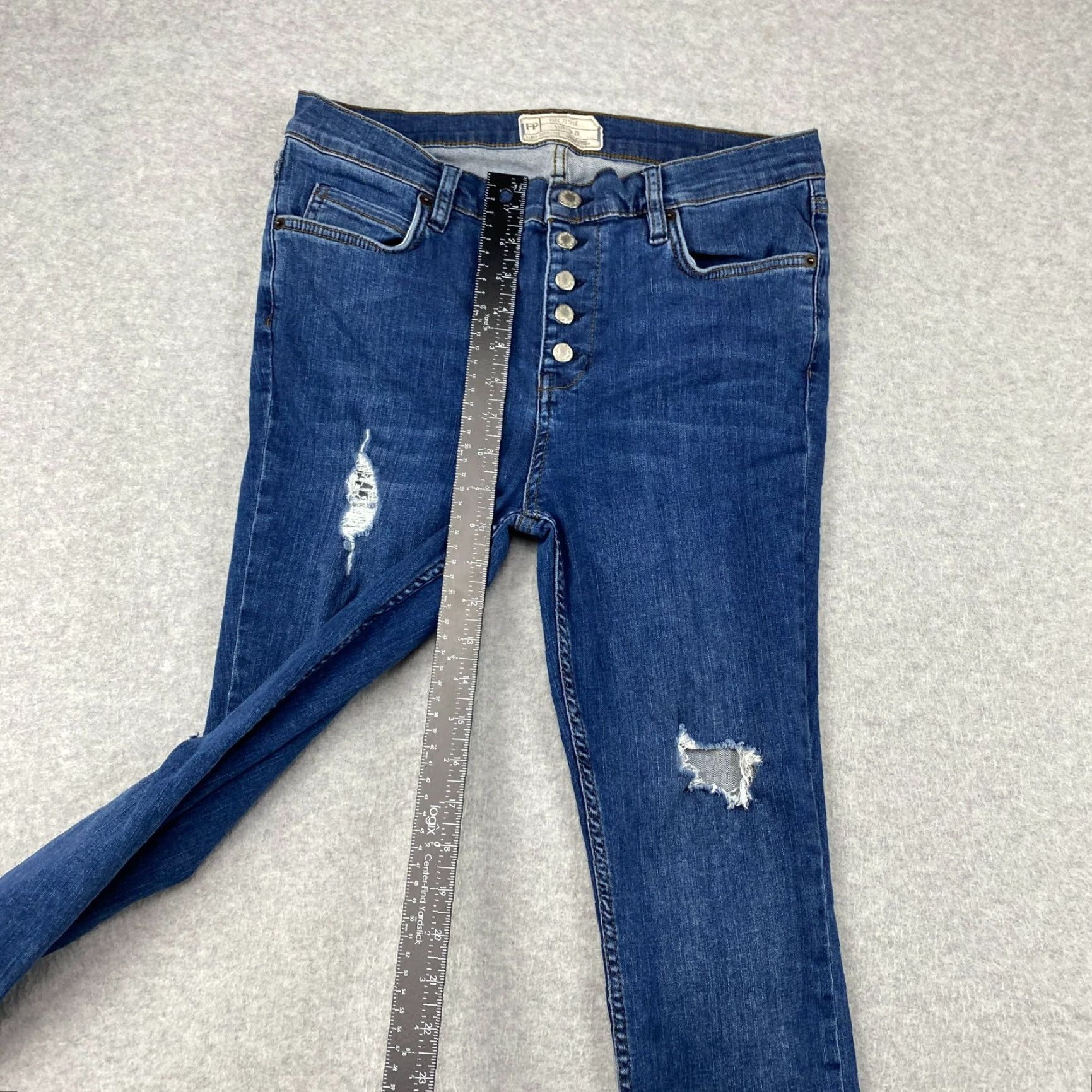 Free People Free People Jeans Womens 29 Blue Button Fly Ankle Fray Distressed Ripped Denim Size 29" - 3 Thumbnail