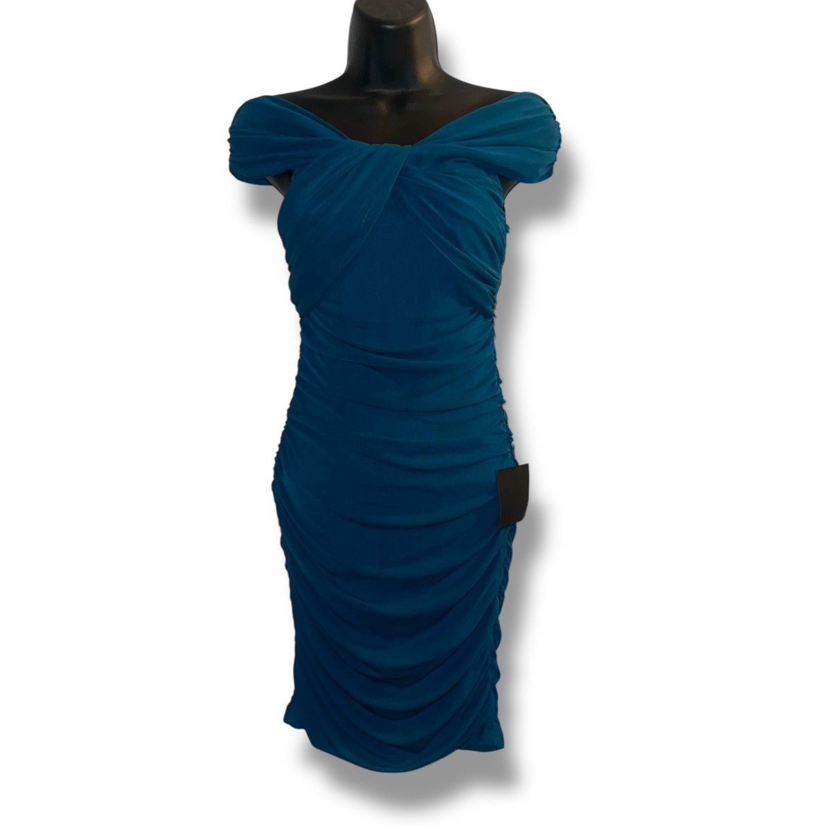 Lulus Lulus Alluring Nights Teal Ruched Off Shoulder Bodycon Dress Size S / US 4 / IT 40 - 5 Thumbnail