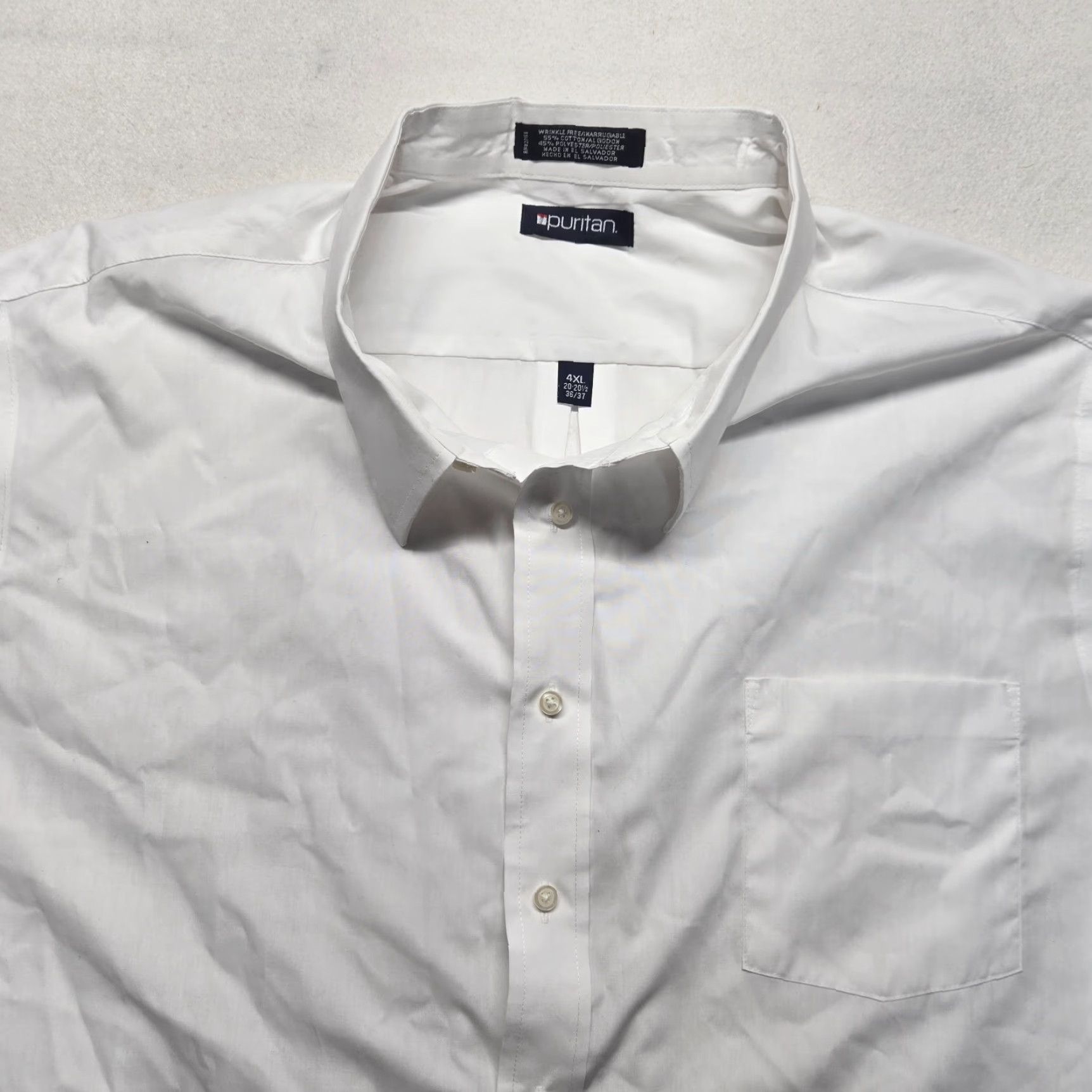 Vintage Puritan Dress Shirt Men Solid White Button-Down Long Sleeve 4XL Adult Regular 17.5 Neck 36/37" 20.5" 20" (Breathable, Office Core) Mens Size 48R - 2 Thumbnail