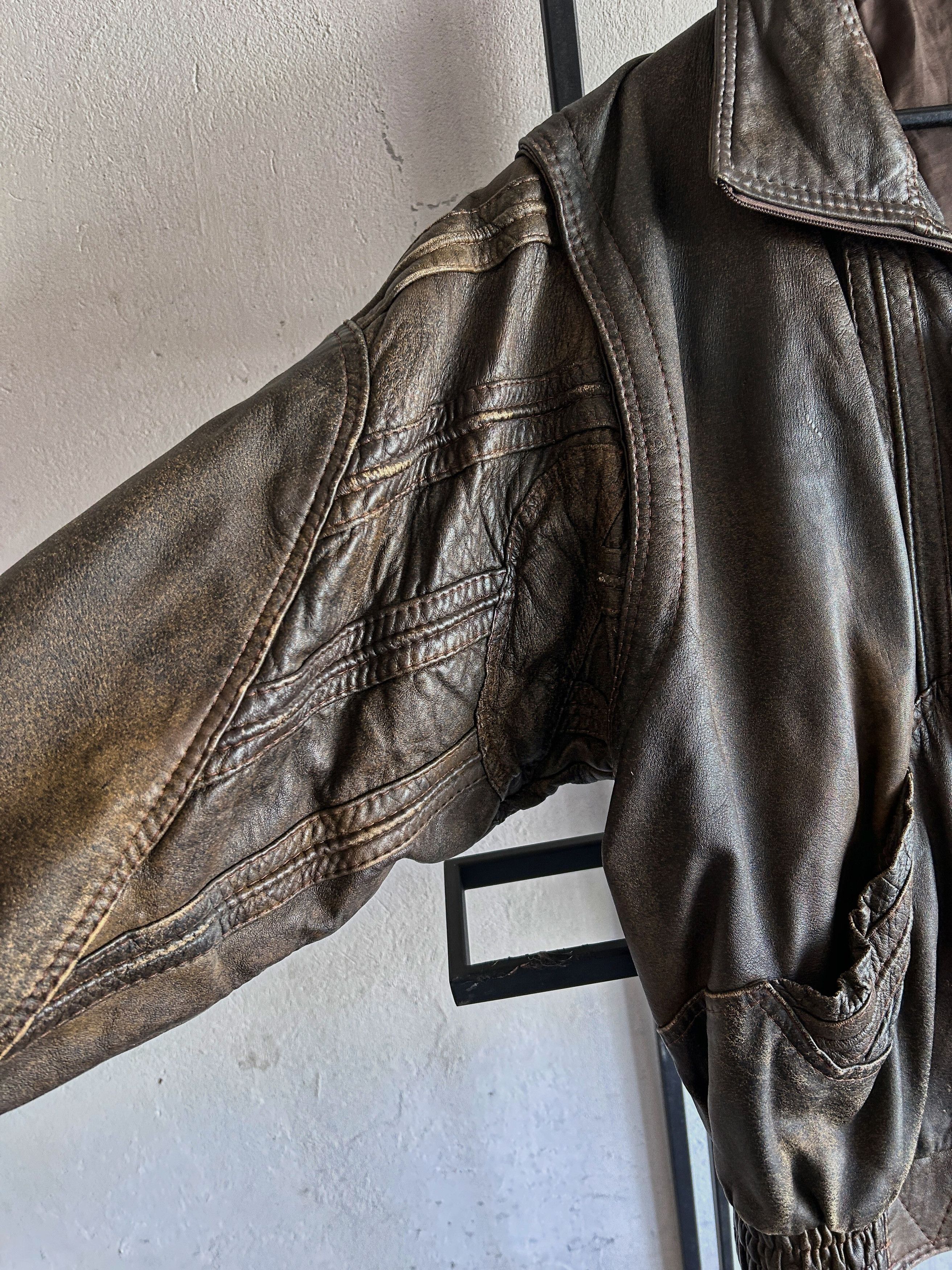 Other Vintage Brown Leather Jacket Cropped Bomber Y2K Streetwear Size US L / EU 52-54 / 3 - 2 Thumbnail