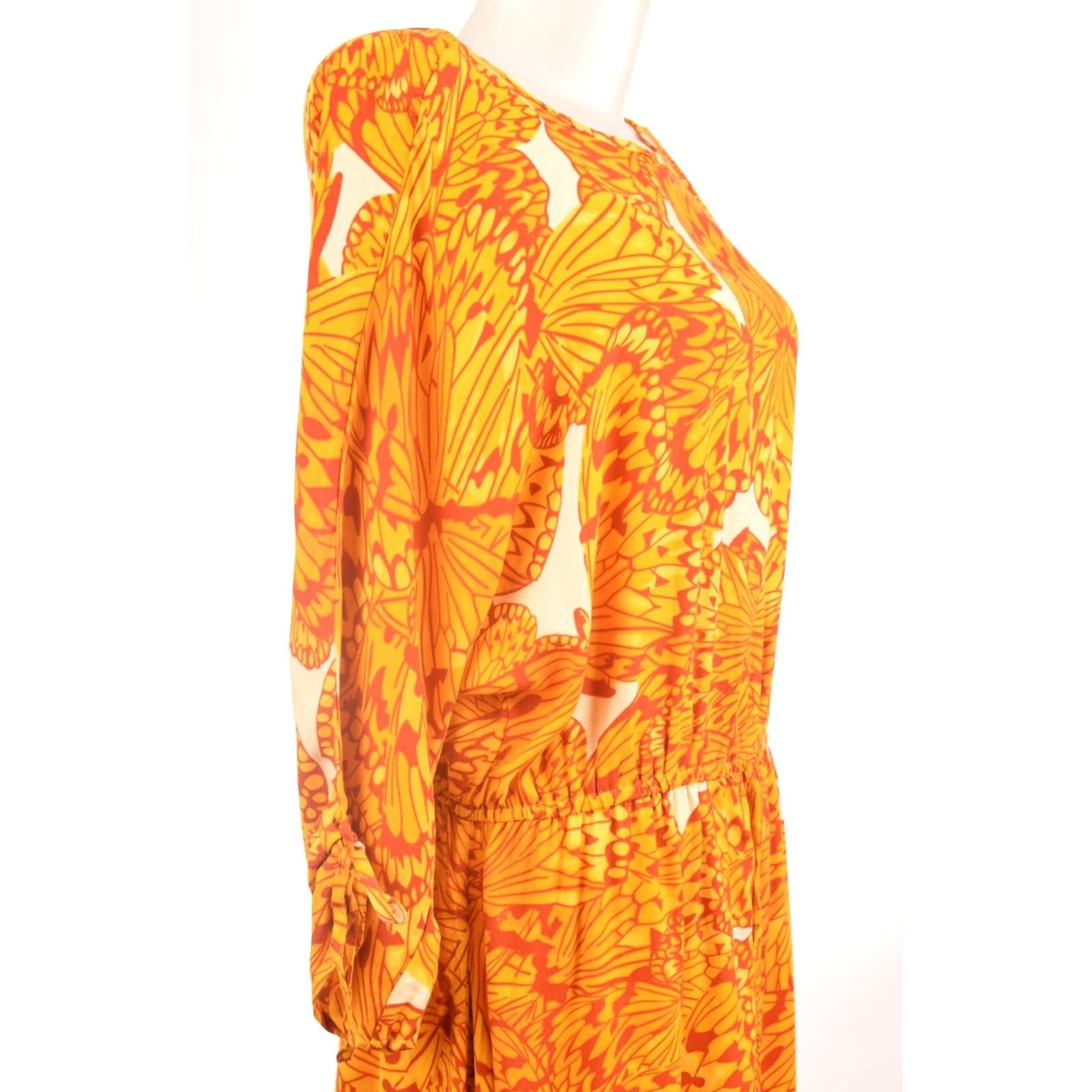 Vintage Ivana Helsinki Nordic Tricot Butterfly Pattern Viscose Dress M Women Yellow A-Line Long Dress Size M / US 6-8 / IT 42-44 - 4 Thumbnail