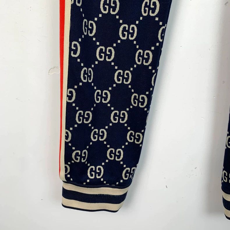 Gucci Gucci Size M Dark blue logo jiccard full-print side stripe Size US 30 / EU 46 - 5 Thumbnail