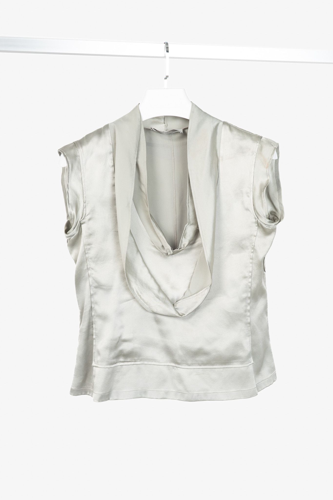 Yves Saint Laurent Yves Saint Laurent SS09 Grey Silk-Charmeuse Cowl Blouse Size L / US 10 / IT 46 - 1 Thumbnail
