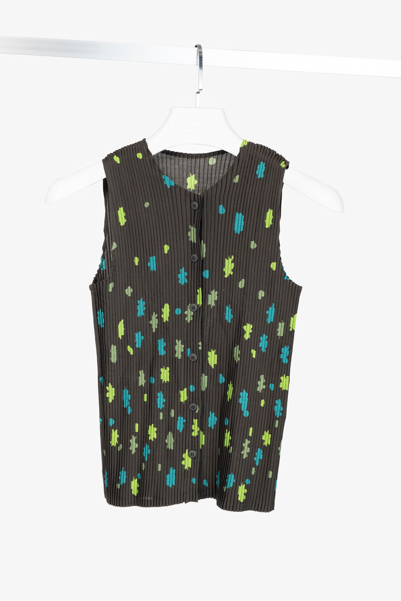 Issey Miyake Issey Miyake Green Floral Pleated Sleeveless Buttoned Top Size M / US 6-8 / IT 42-44 - 1 Thumbnail