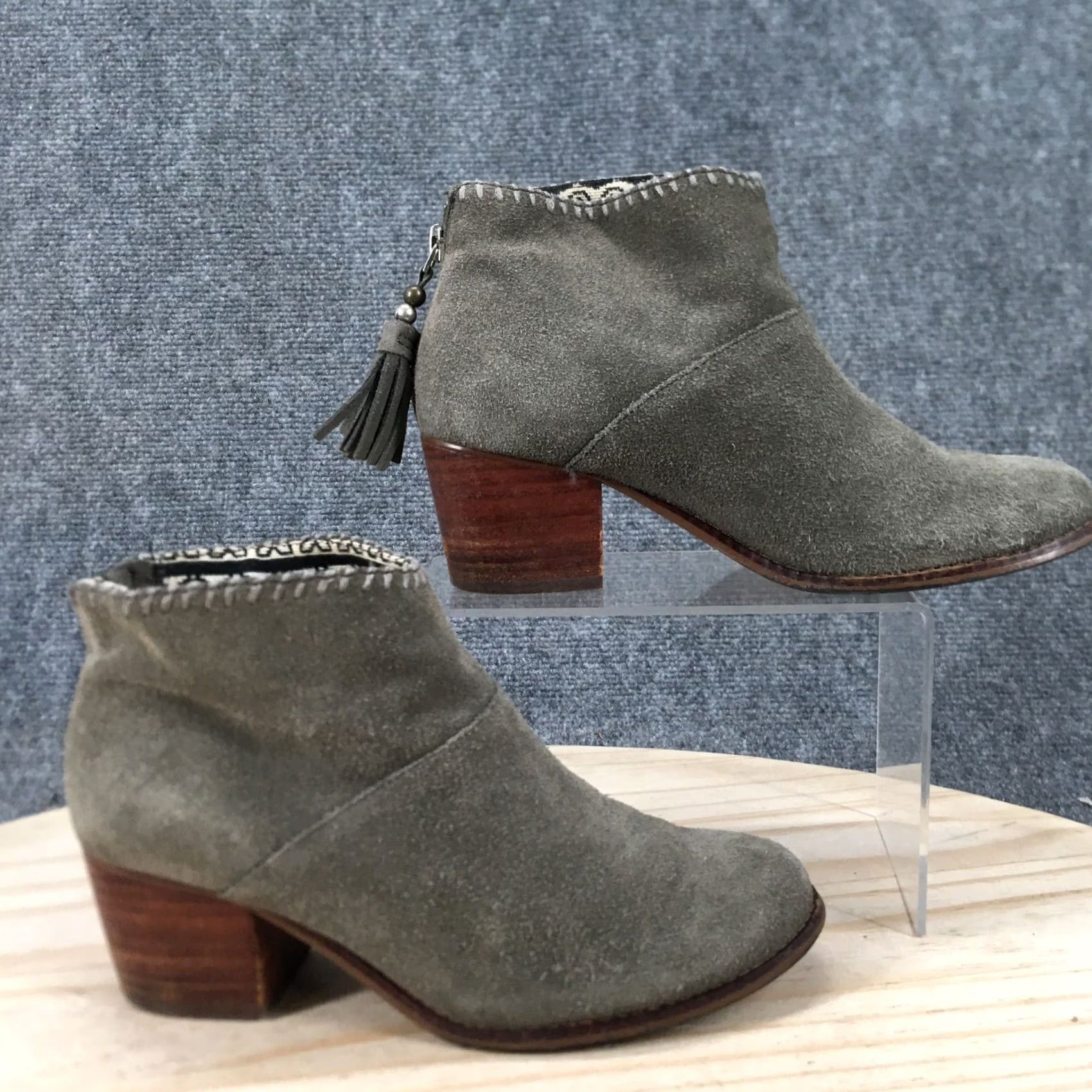 Toms Toms Boots Womens 6 Leila Ankle Booties Gray Suede Heels Zip Tasseled 10007309 Size US 6 / IT 36 - 2 Thumbnail
