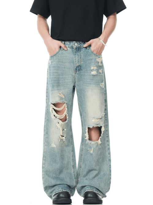 Japanese Brand × Jean American retro high street washed straight-leg ripped jeans Size US 32 / EU 48 - 1 Thumbnail