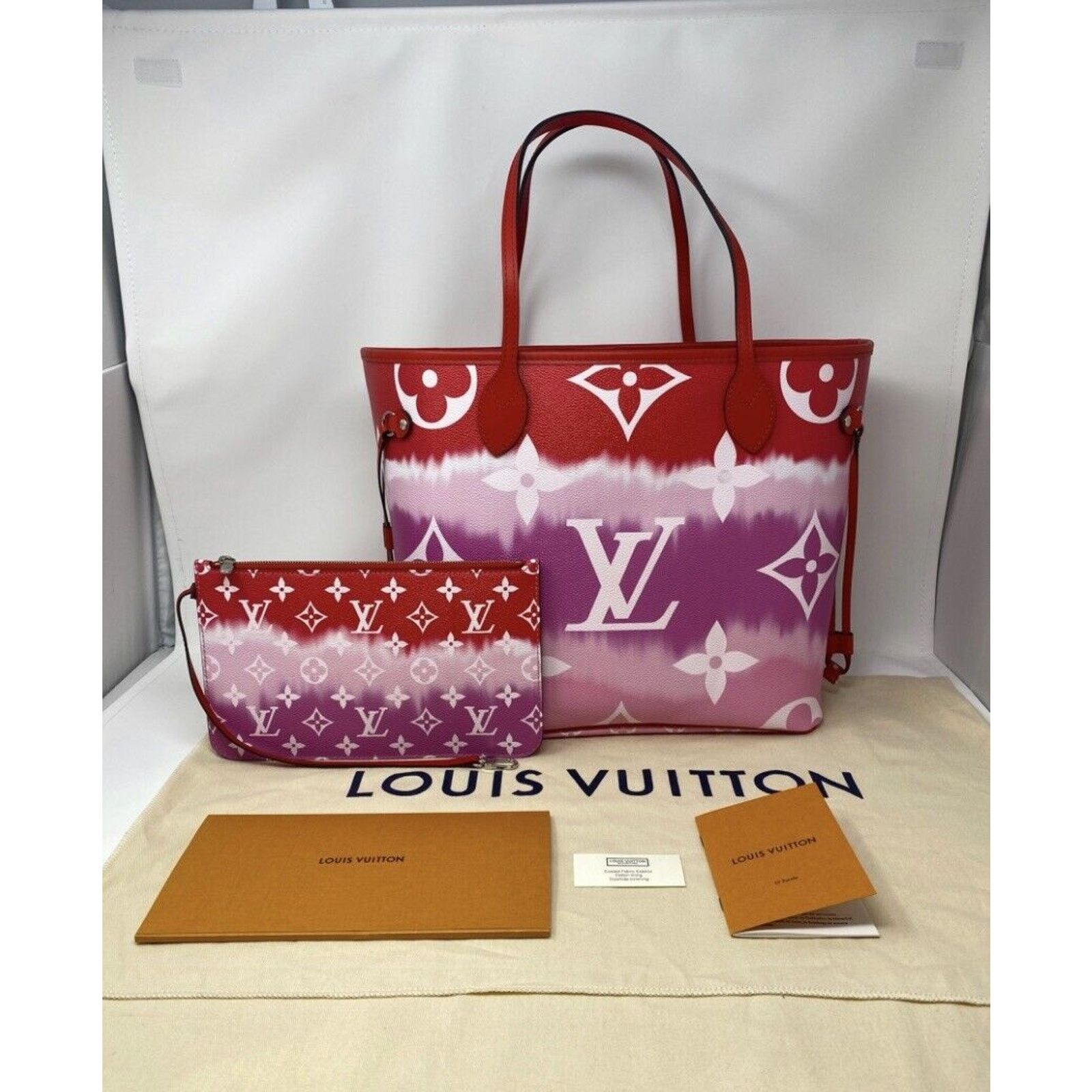 Louis Vuitton Louis Vuitton Neverfull Tote MM Pink/Red/White Canvas Size ONE SIZE - 3 Thumbnail