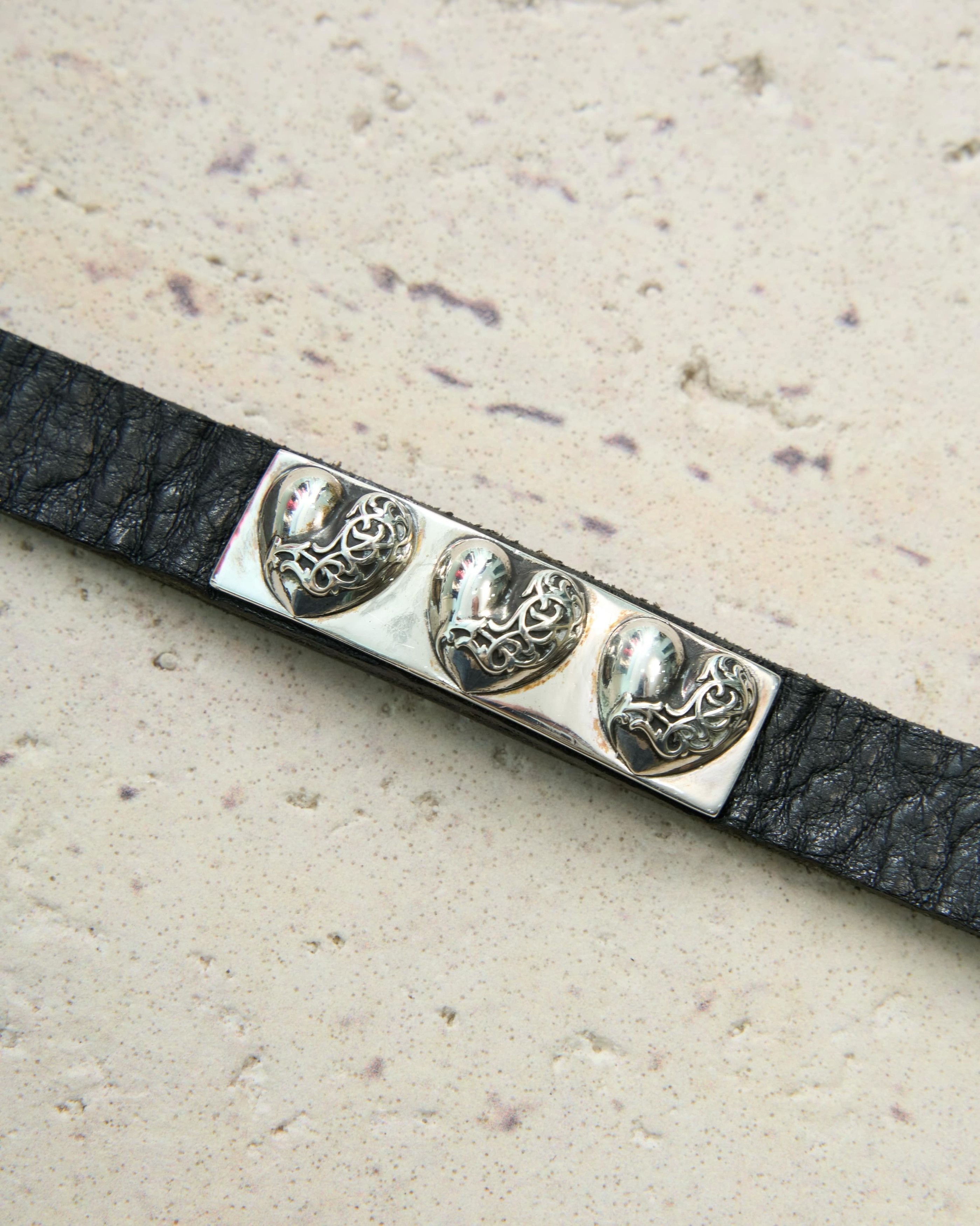 Chrome Hearts Chrome hearts heart plate leather bracelet silver Size ONE SIZE - 4 Thumbnail
