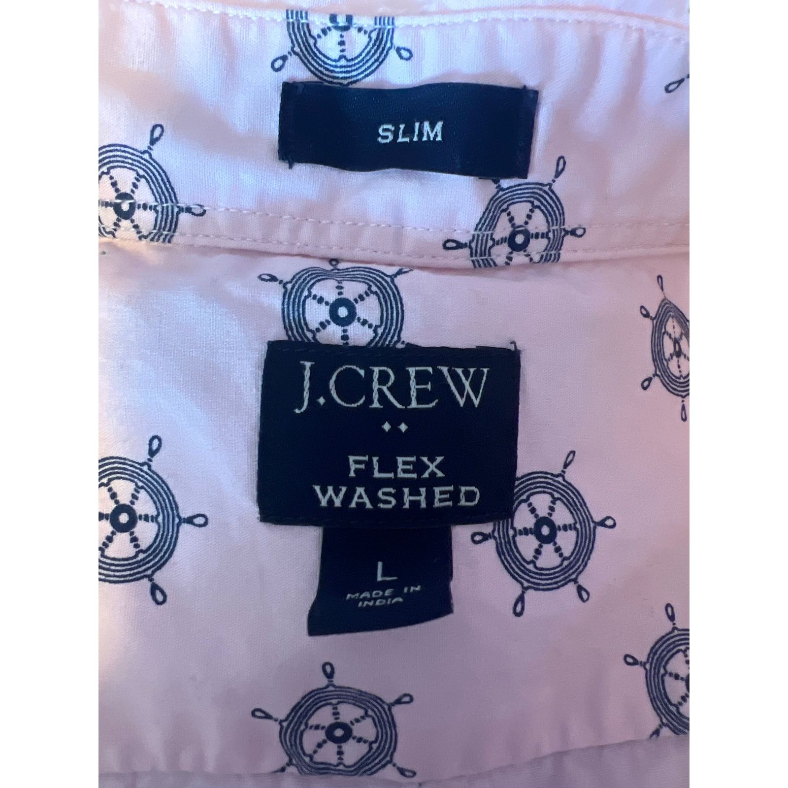 J.Crew JCrew Nautical Wheel Pink SS Button Up Flex Washed SLIM LRG Size US L / EU 52-54 / 3 - 7 Thumbnail
