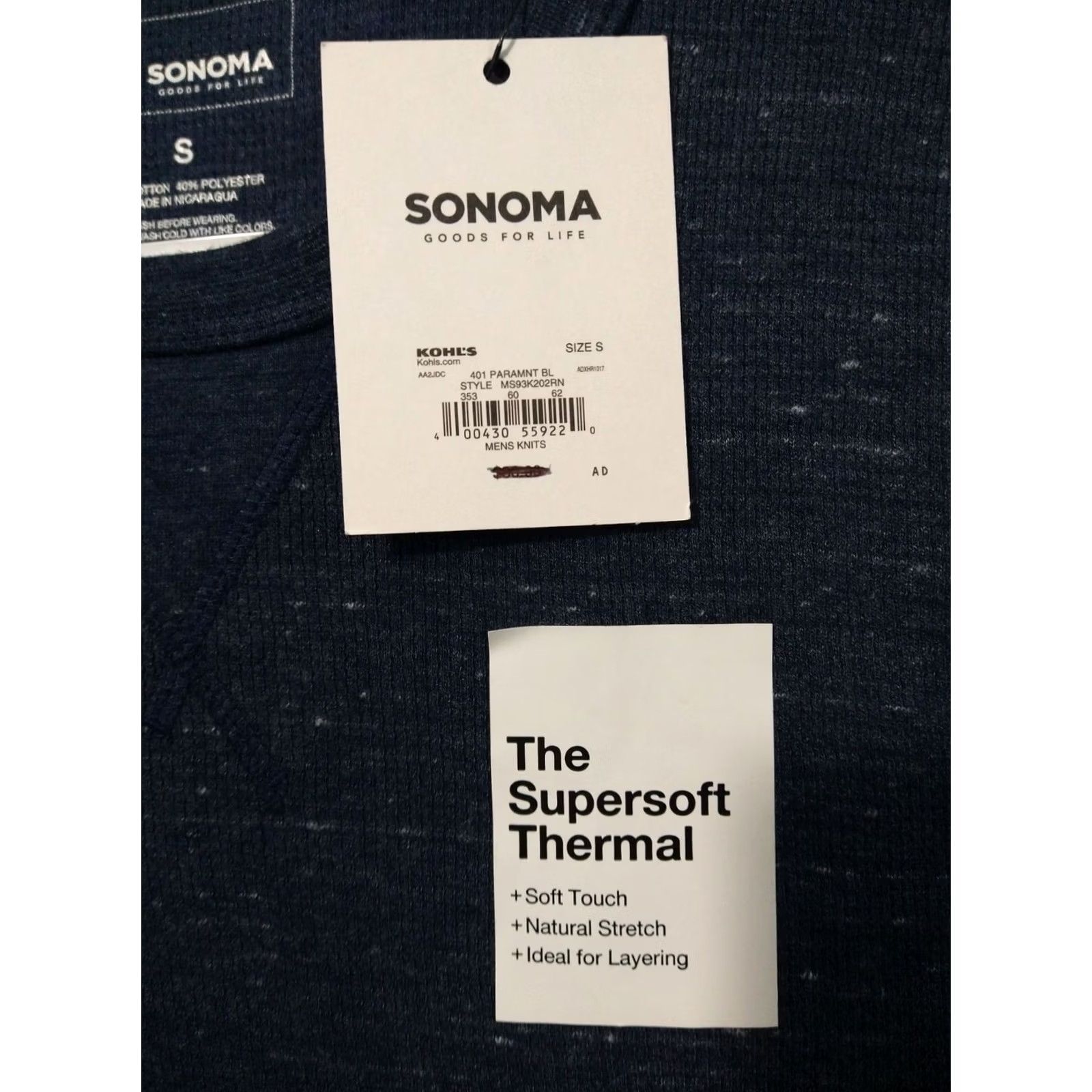Vintage Sonoma Shirt Mens Small Blue Supersoft Thermal Crew Neck Long Sleeve Stretch Size US S / EU 44-46 / 1 - 5 Thumbnail
