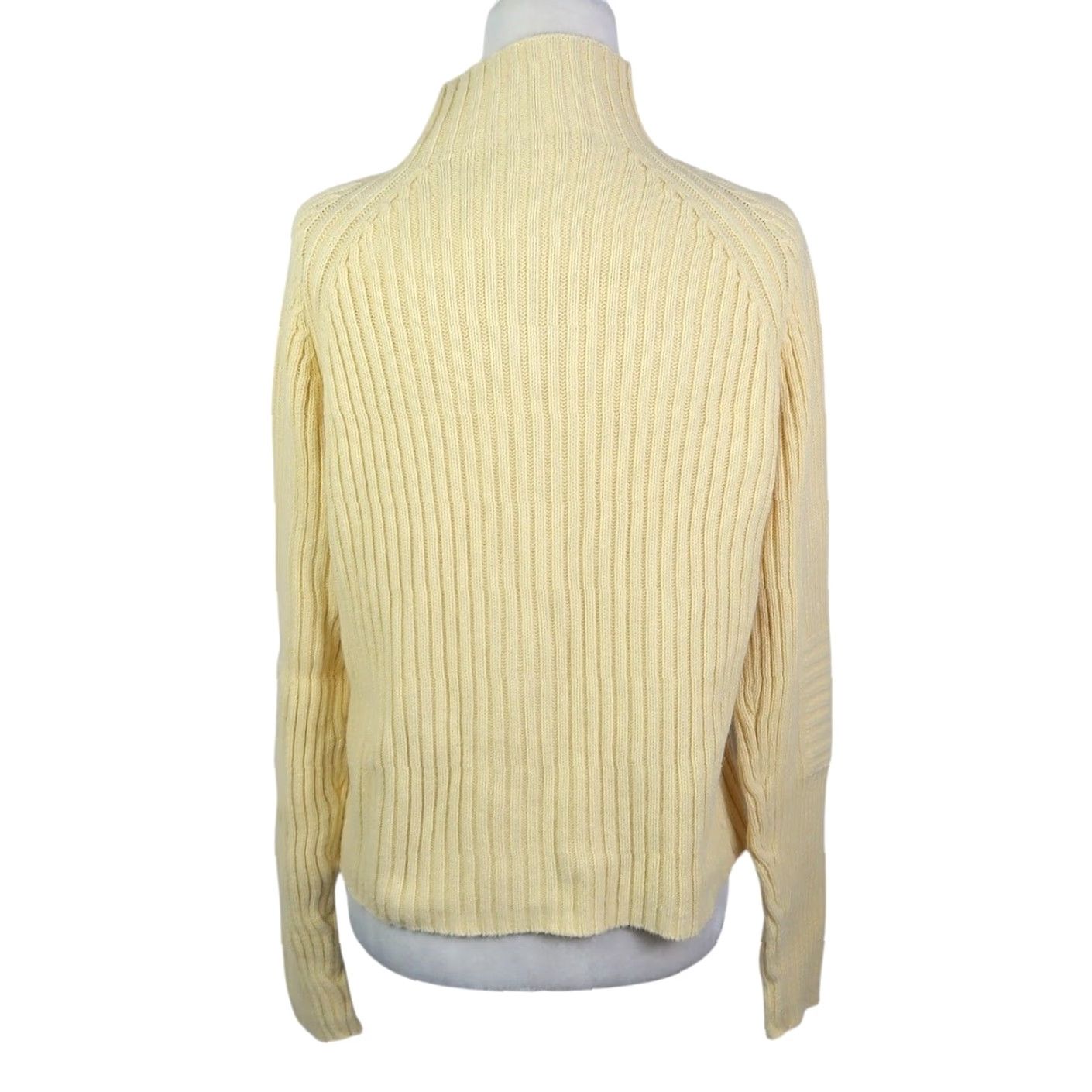 Vintage VINTAGE Christopher & Banks Yellow Rib Knit Zip Front Cardigan Sweater L Womens 90s Mock Neck Long Sleeve Solid Spring Cotton Ramie Size L / US 10 / IT 46 - 4 Thumbnail