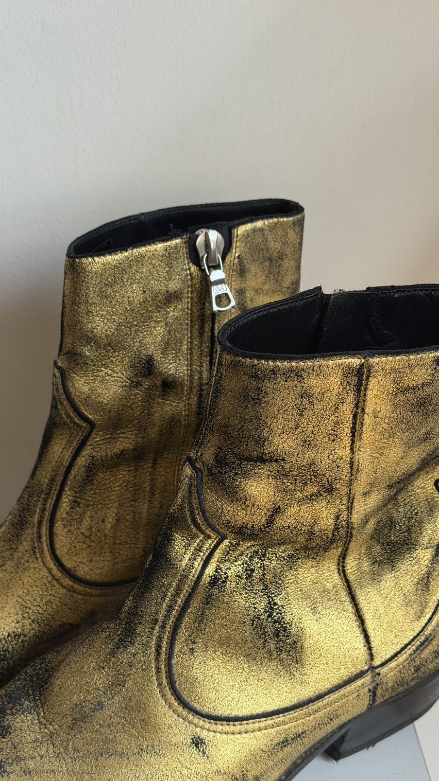 Amiri Amiri Gold Black Suede Leather Cowboy Boots 41 us8 Riri Size US 8 / EU 41 - 2 Thumbnail