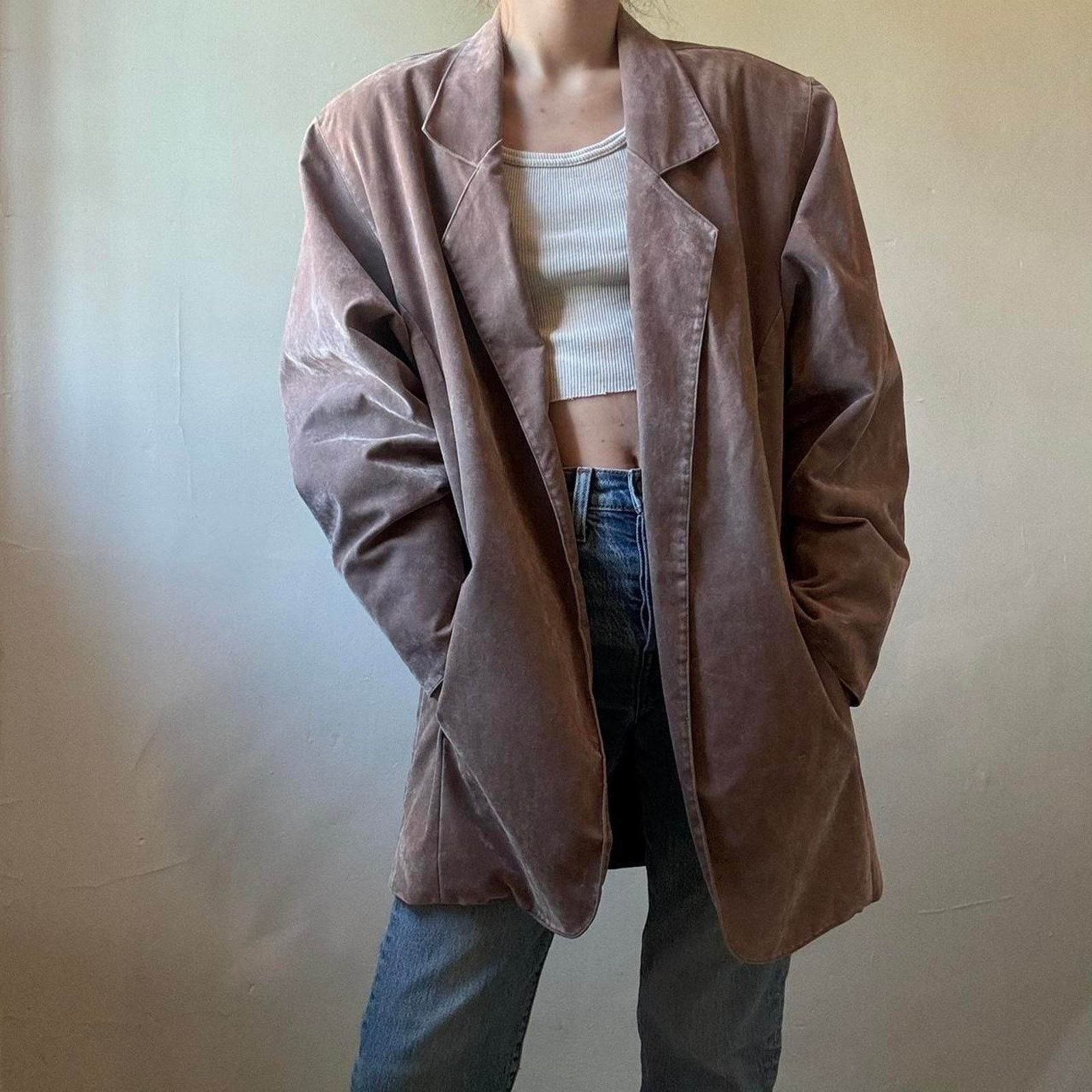 Vintage Vintage Oxford Faux Suede Tan Oversized Blazer XL Boxy Size XL / US 12-14 / IT 48-50 - 3 Thumbnail