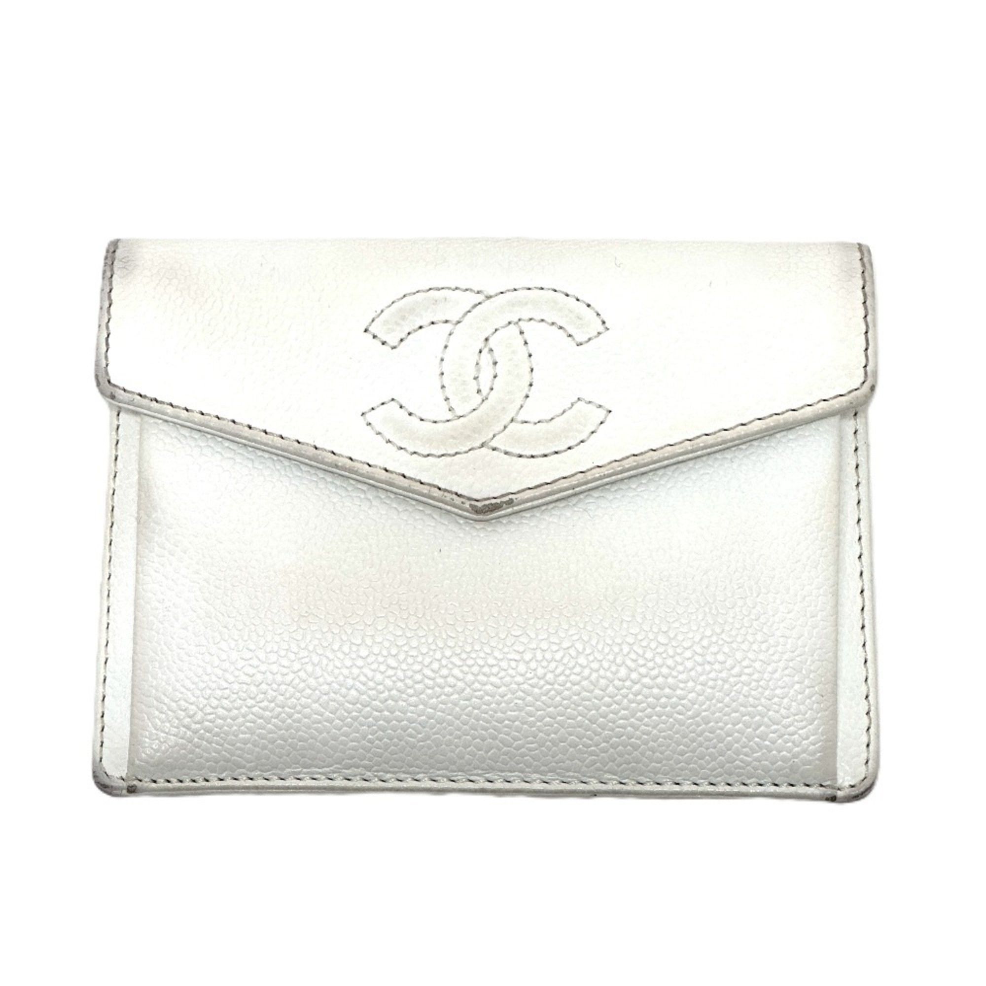 Chanel CHANEL Coco Mark Flat Flap Wallet Accessory Bi-fold Caviar Skin Women's White Size ONE SIZE - 1 Thumbnail