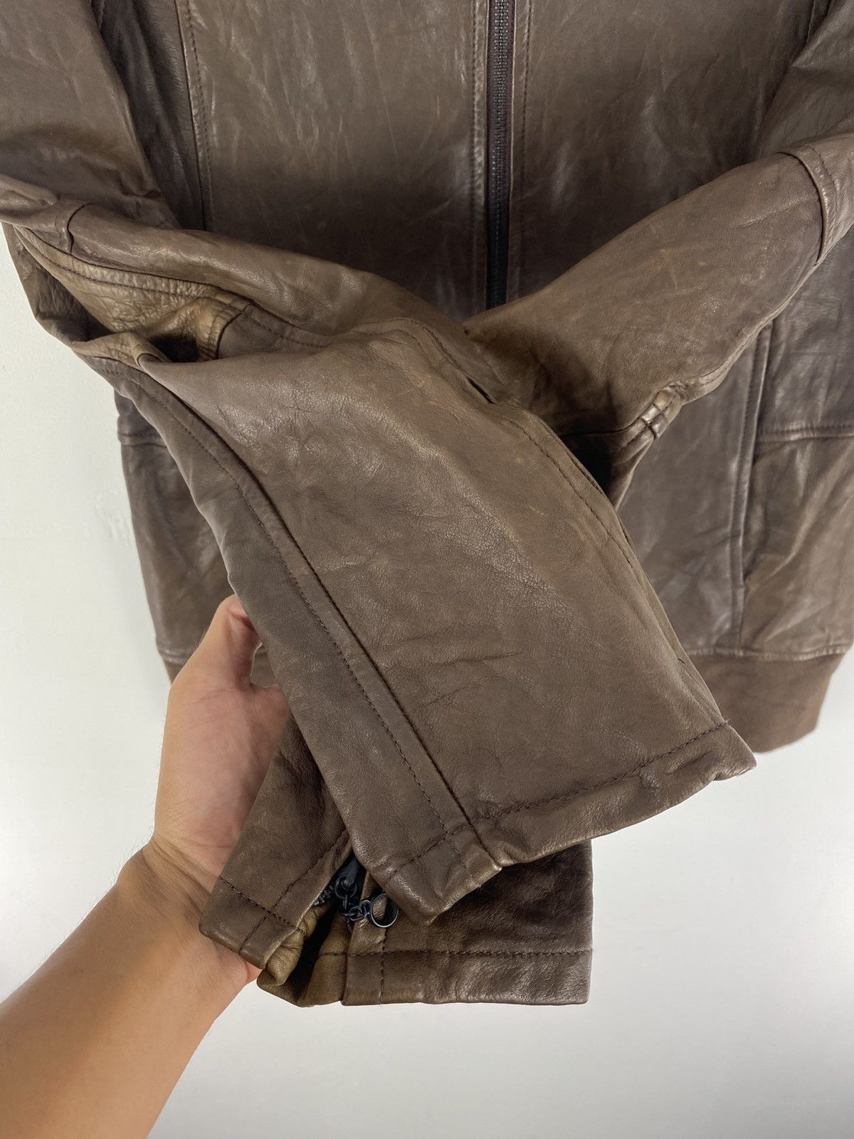 Japanese Brand Vintage 90’s Leather Zipper Jacket by Studious Shama Size US XXS / EU 40 - 11 Thumbnail